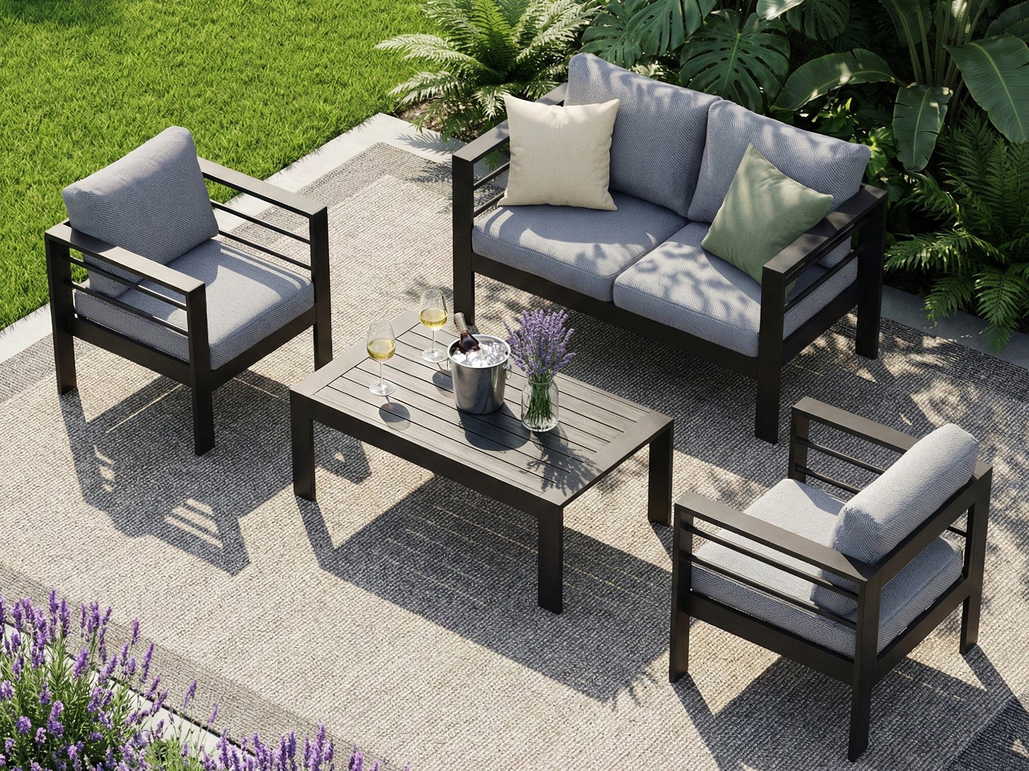 Gartenlounge-Set Aluminium Gartenmöbel Set Klein 4 Personen wetterfest