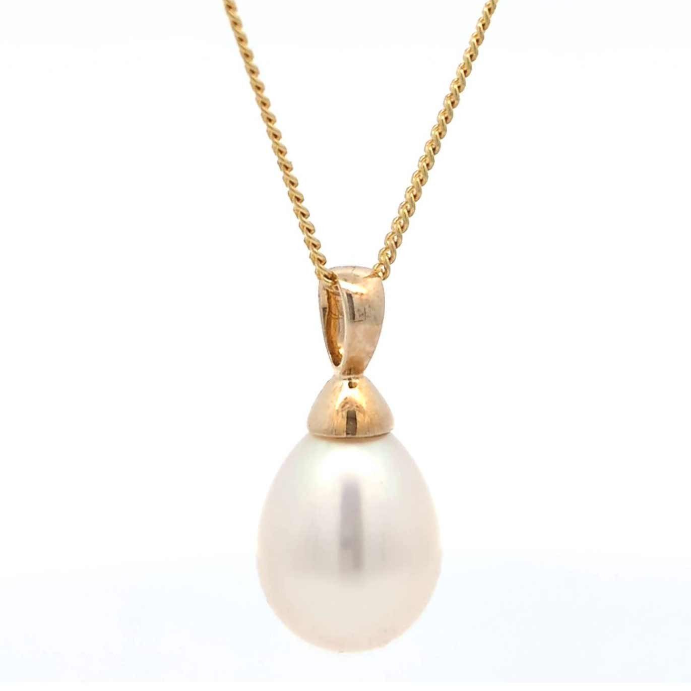 Kettenanhänger Gold Anhänger Süßwasserperle mit Goldkette 333-8 Karat Gold 36 cm