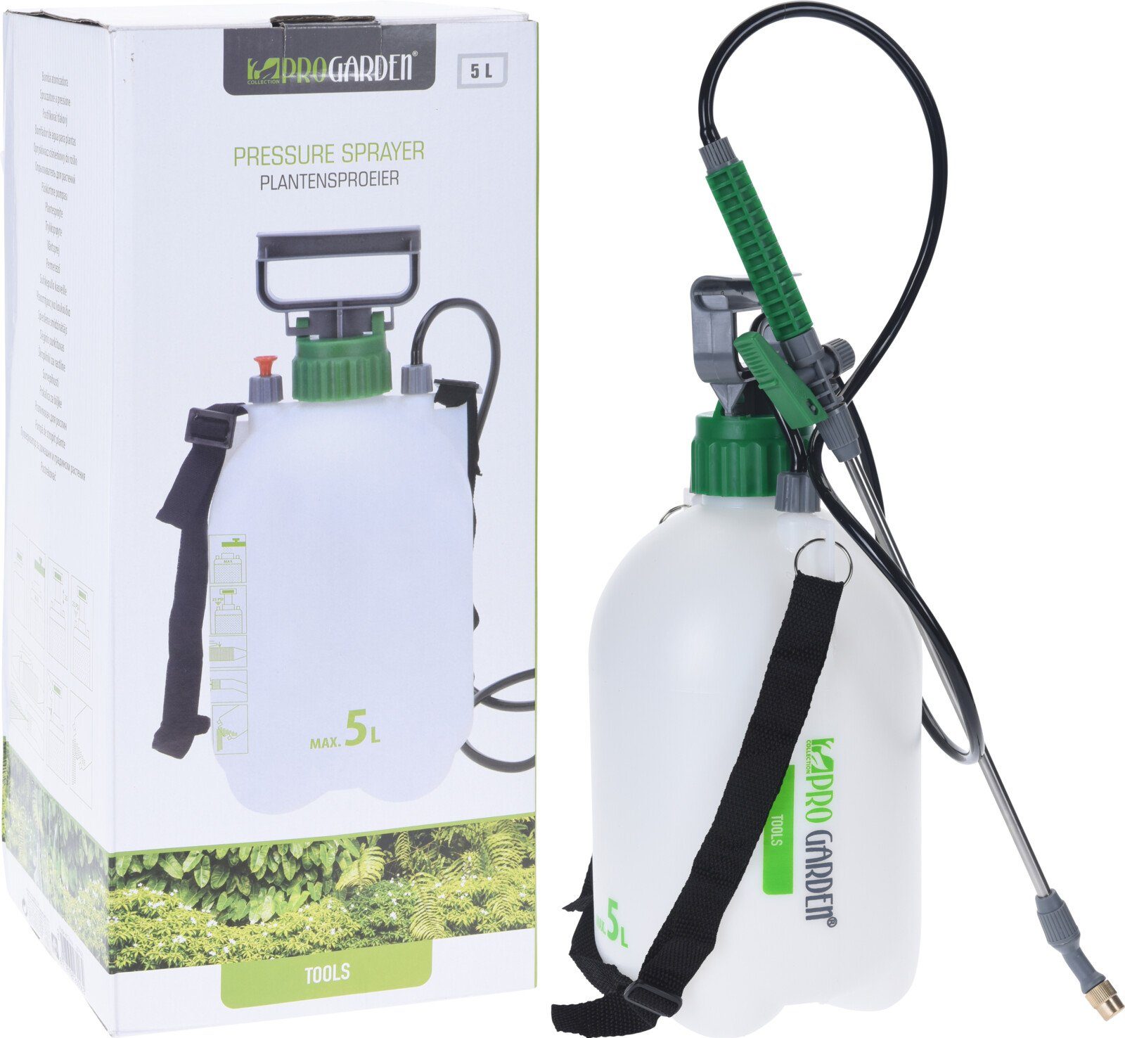 Progarden Drucksprühgerät Drucksprüher Gartenspritze Sprühflasche 5 L, (1-tlg), Pflanzensprüher, 5 Liter, Drucksprüher, mit Tragegurt, Pumpsprüher