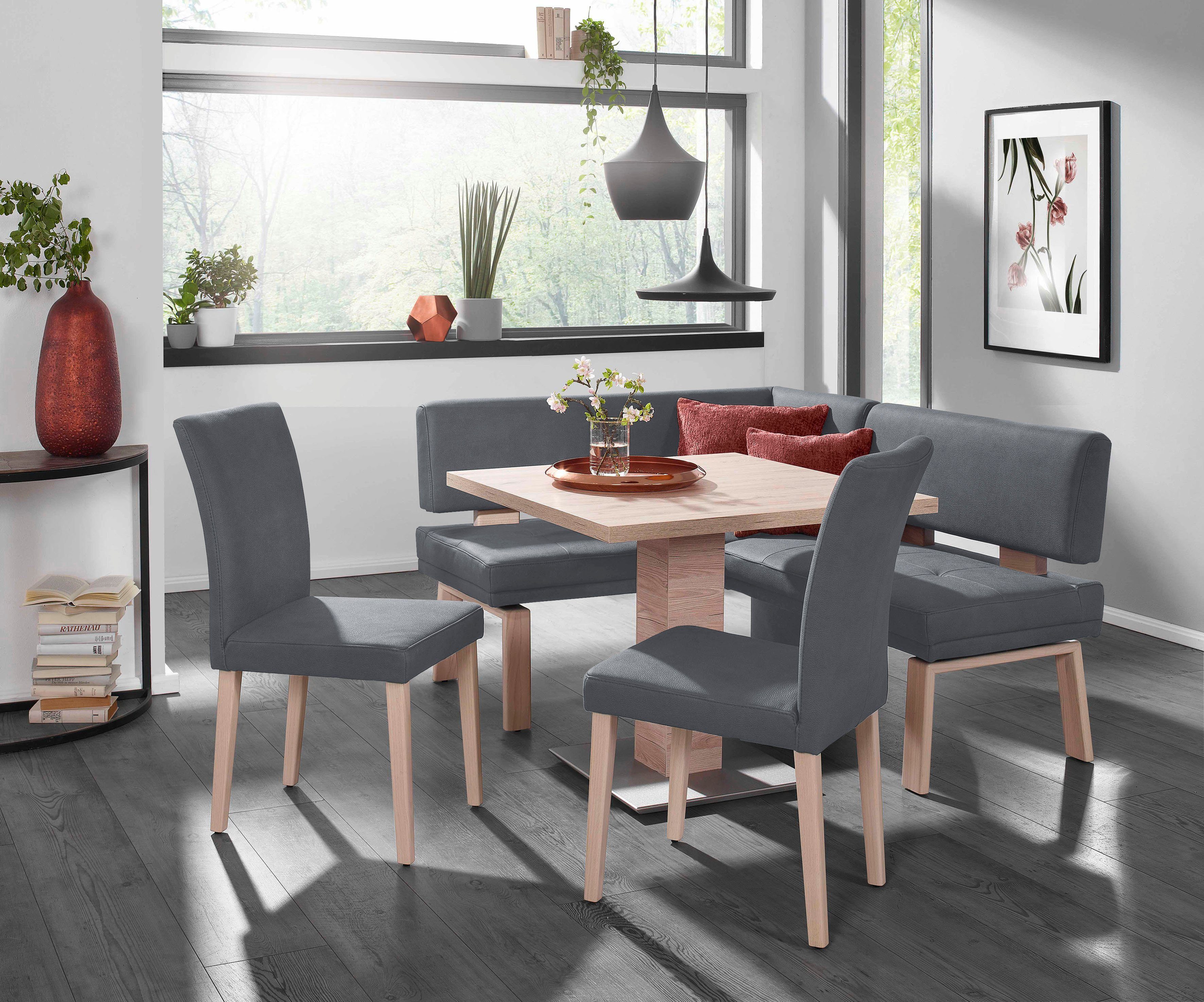 Holzstühle 90x90cm I, Eckbankgruppe & zwei Tisch (Set), und ocean Komfort Wohnen Schenkel rechts/links K+W 157cm, 4 Santos