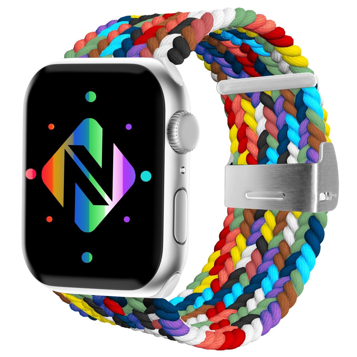 Nalia Smartwatch-Armband Apple Watch 42mm/44mm/45mm/49mm, Flecht-Stoff Uhr Ersatzband / Metall-Schließe / Stufenlos verstellbar