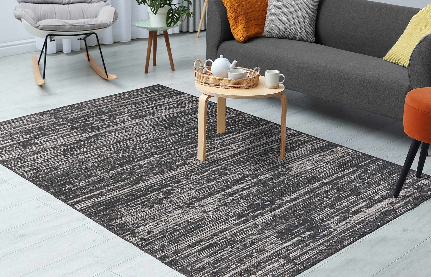 Kayoom Teppich Kalea 125, rechteckig, Höhe: 8 mm, Flachgewebeteppich mit Relief-Design, Used-Look, moderne Farben