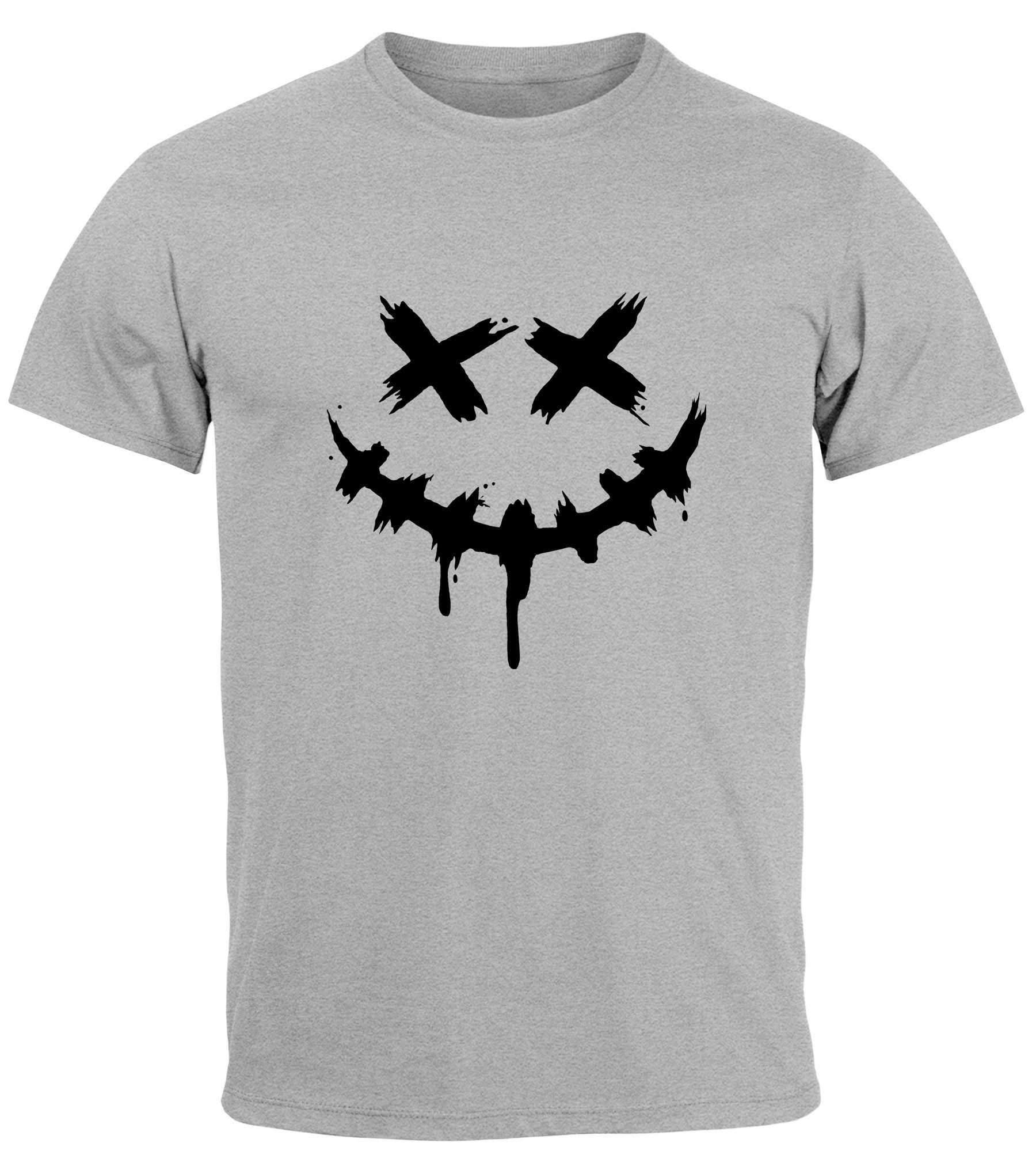 Neverless Print-Shirt Herren T-Shirt Bedruckt Techwear Fashion Streetstyle Smiling Face mit Print