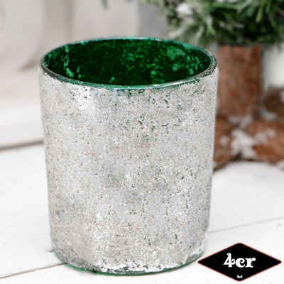 Antikas Kerzenhalter Teelichthalterset, Glitter, 6er Set, Glas, grün, Silber, H9,5xB8,2
