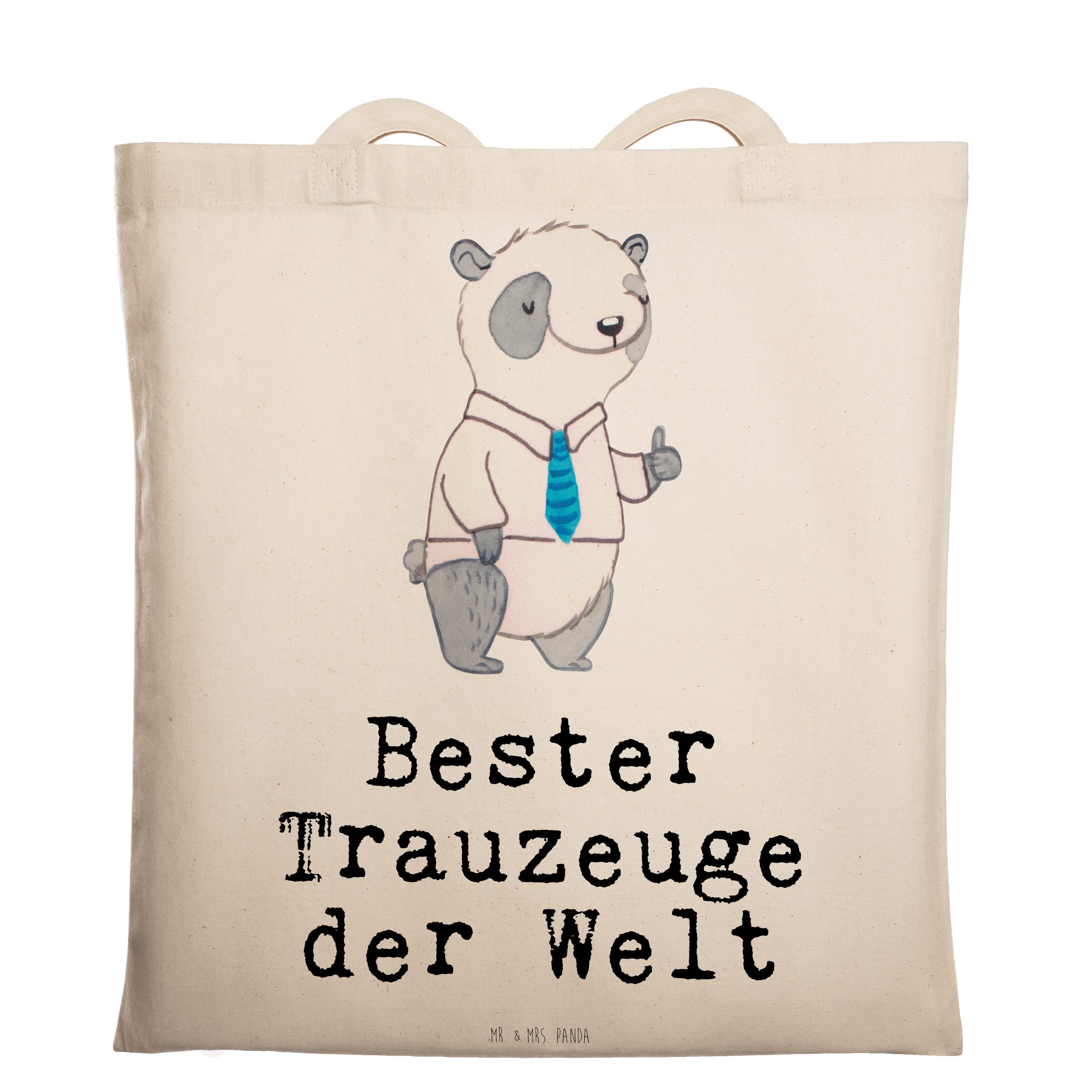 Mr. & Mrs. Panda Tragetasche Panda Bester Trauzeuge der Welt - Transparent - Geschenk, Einkaufstas (1-tlg) | Canvas-Taschen