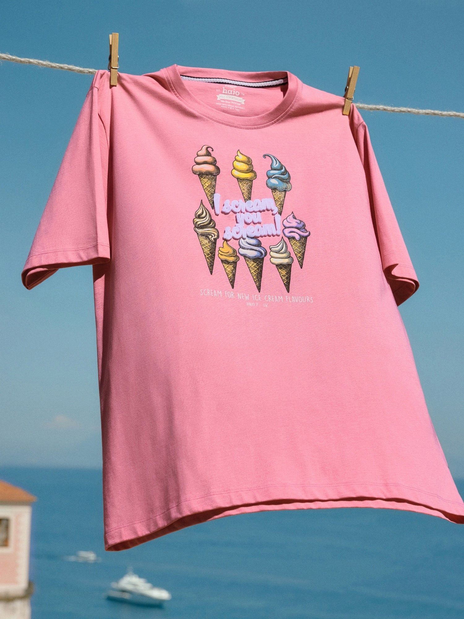 Hajo T-Shirt Rundhals-T-Shirt mit platziertem Frontdruck "Eiscreme"