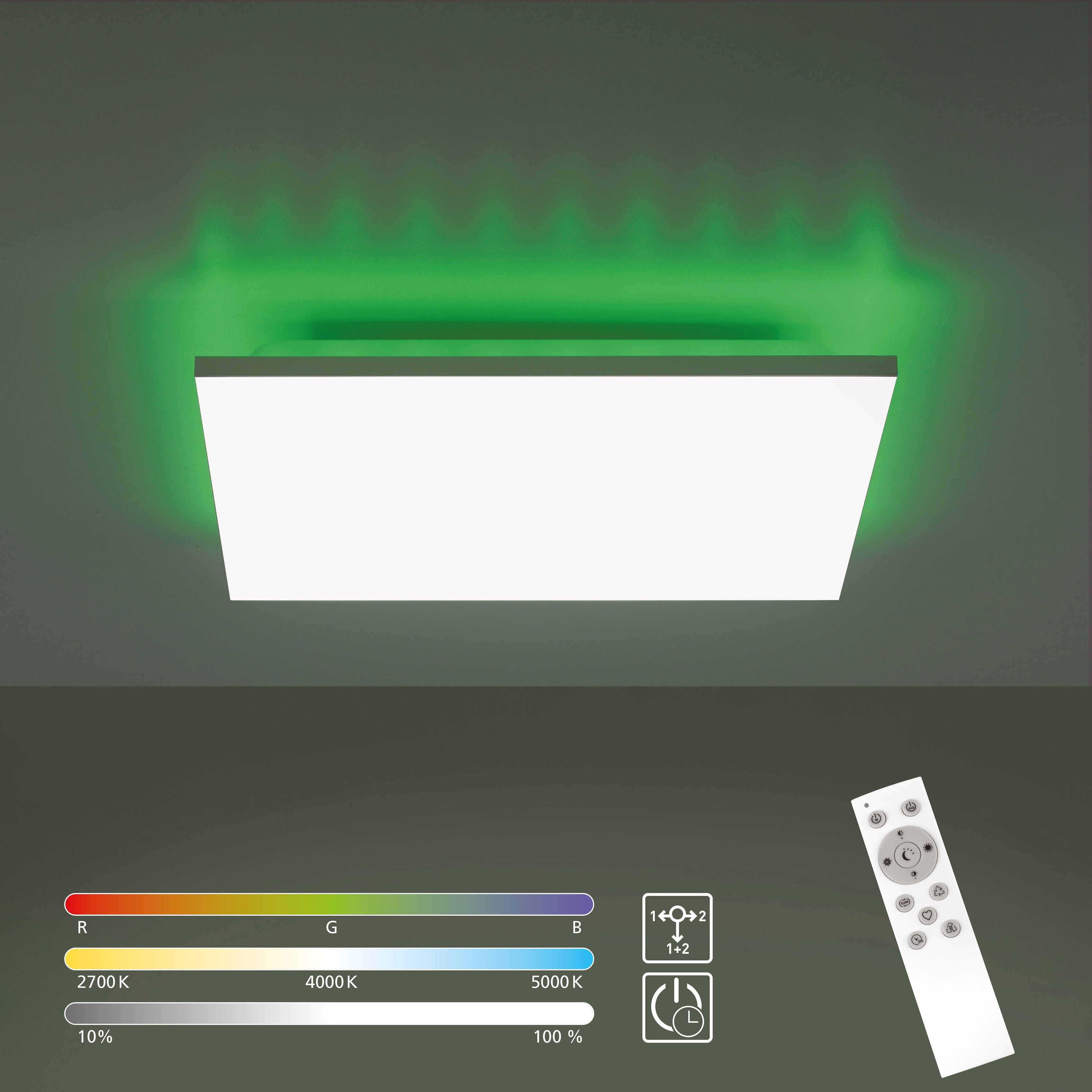 my home LED Deckenleuchte Floki, CCT - über Fernbedienung, Dimmer, Dimmfunktion, Farbwechsel, Fernbedienung, Infrarot inkl., RGB, dimmbar über Fernbedienung, getrennt schaltbar, mehrere Helligkeitsstufen, LED fest integriert, Warmweiß, rahmenlos, mit CCT und RGB Backlight, dimmbar Deckenlampe | Deckenlampen