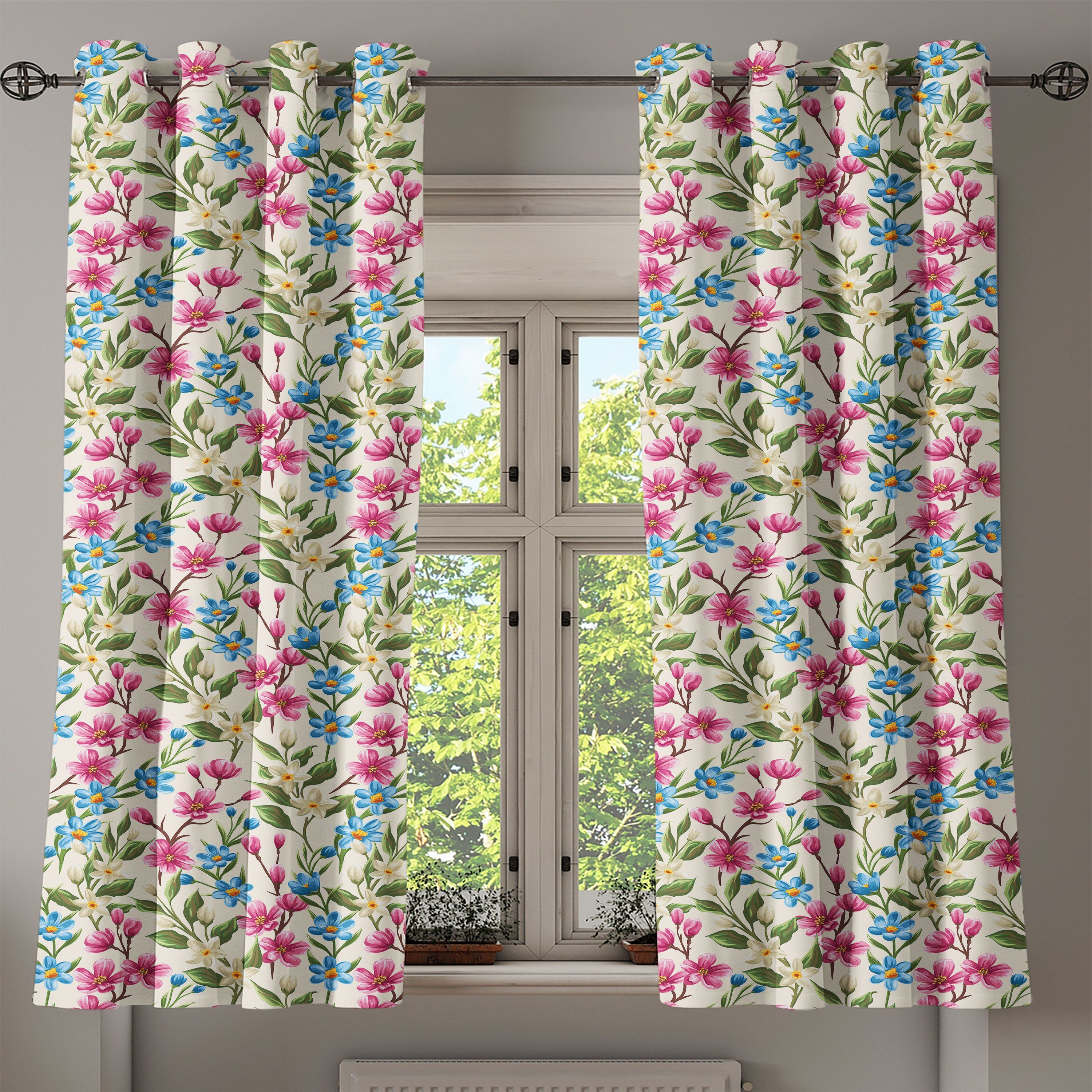Bouquet Dekorative 2-Panel-Fenstervorhänge Blumen Wohnzimmer, Schlafzimmer Blühende Abakuhaus, Blumen Gardine für