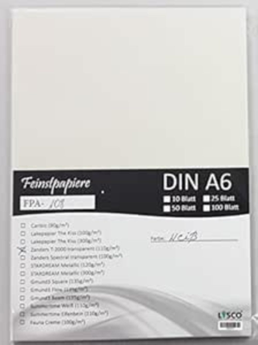 LYSCO Briefpapier Feinstpapier Transparentpapier Zanders T2000 110g/m², exzellente Durchsicht, sehr gute Qualität