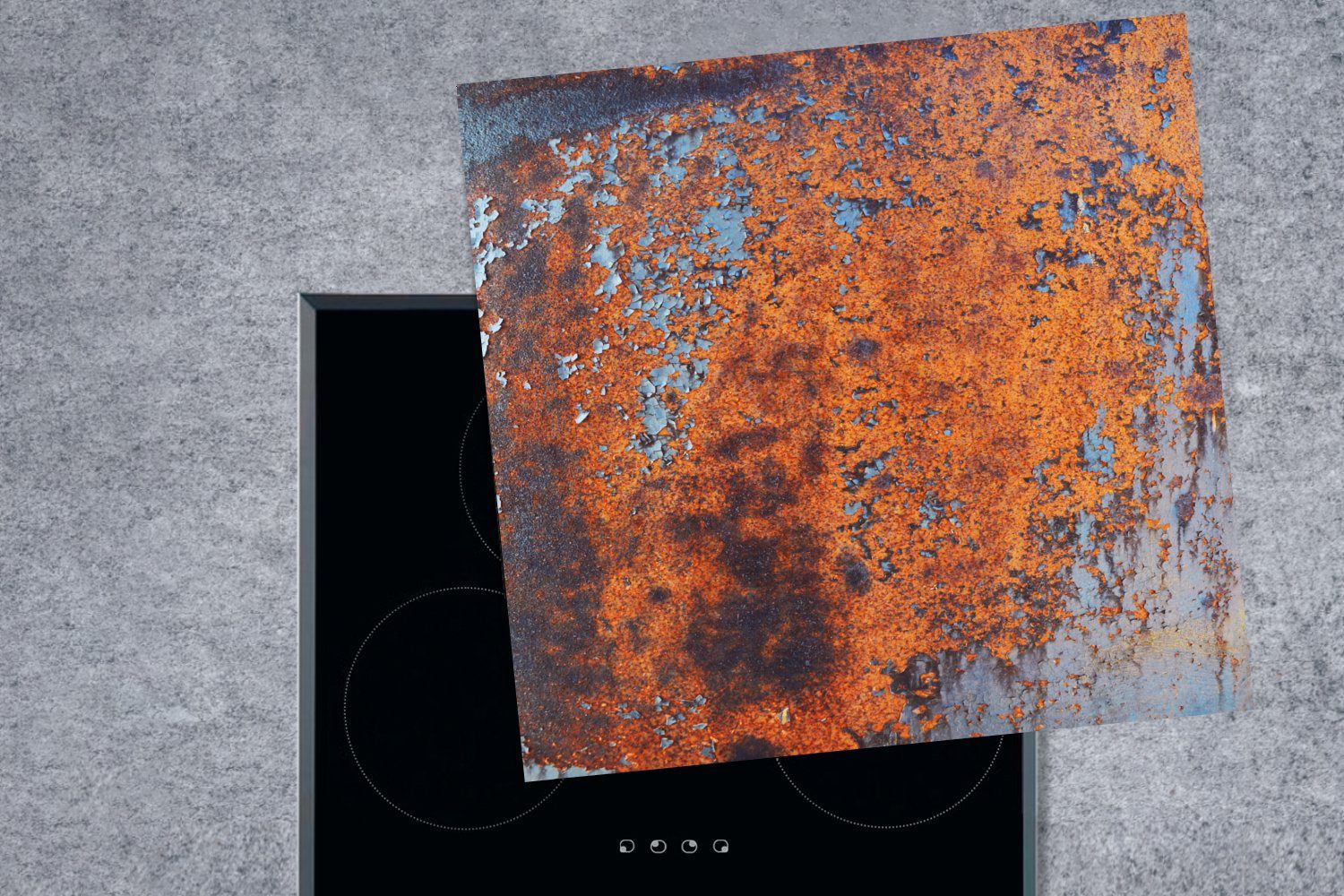 78x78 cm, Schwarz, - Herdblende-/Abdeckplatte - Vinyl, Arbeitsplatte tlg), Ceranfeldabdeckung, Rost küche Blau für (1 MuchoWow