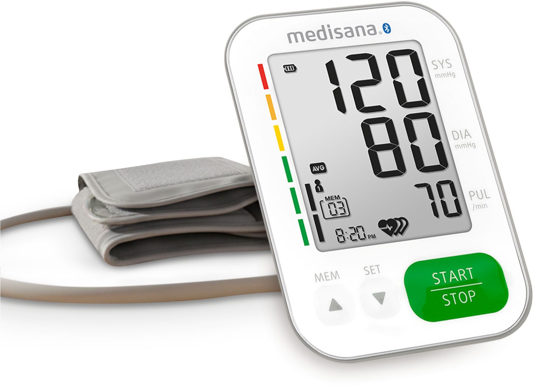 medisana Oberarm-Blutdruckmessgerät BU 572 connect, Je 199 Speicherungen für 2 Benutzer, zert. Medizinprodukt, Farbskala