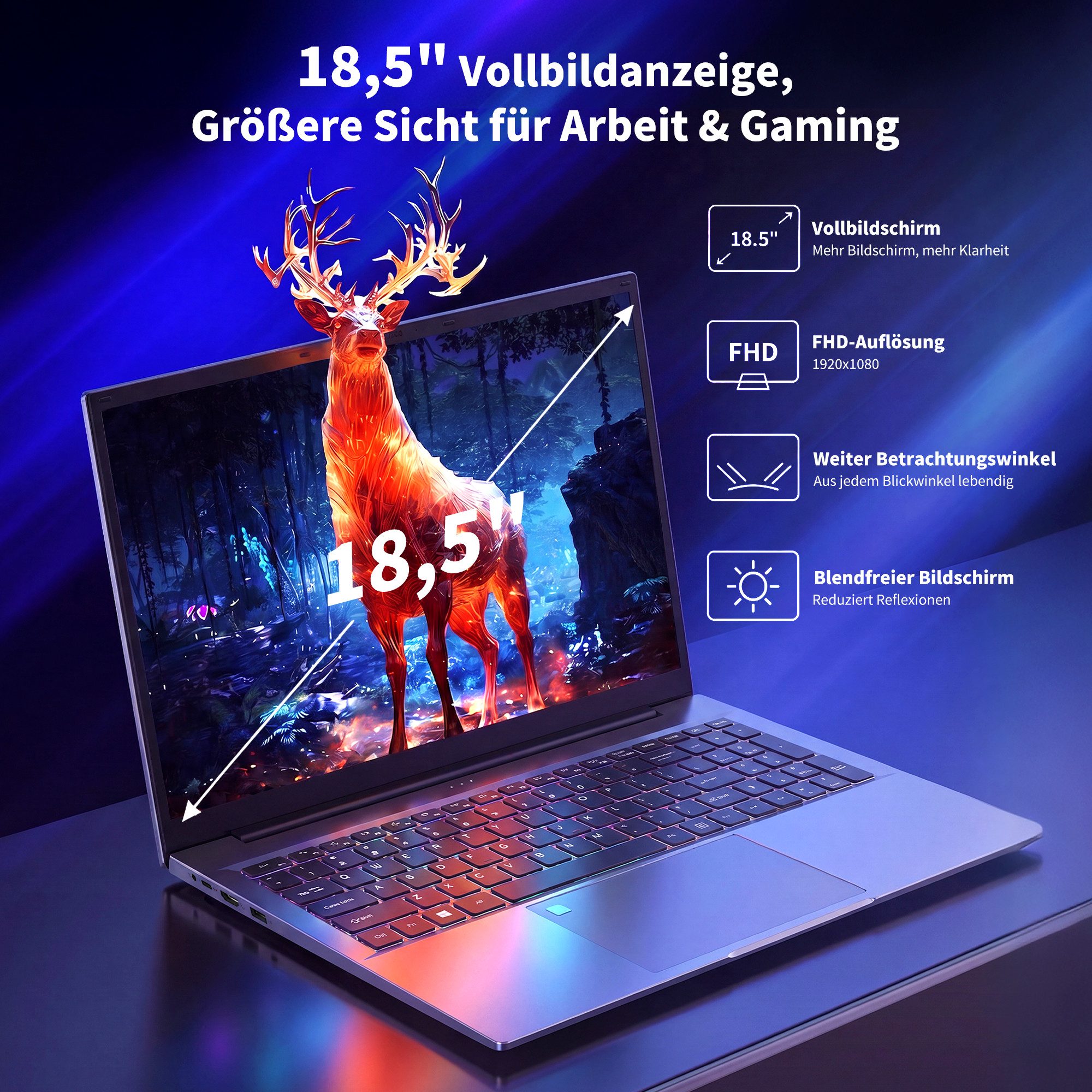 MENGHU 18,5" FHD Laptop 512GB SSD, RGB-Tastatur, Fingerabdruck, 10000mAh Akku Notebook (Intel® Core™ i7-6700HQ, 8 GB, 512 GB SSD, 4-core CPU)