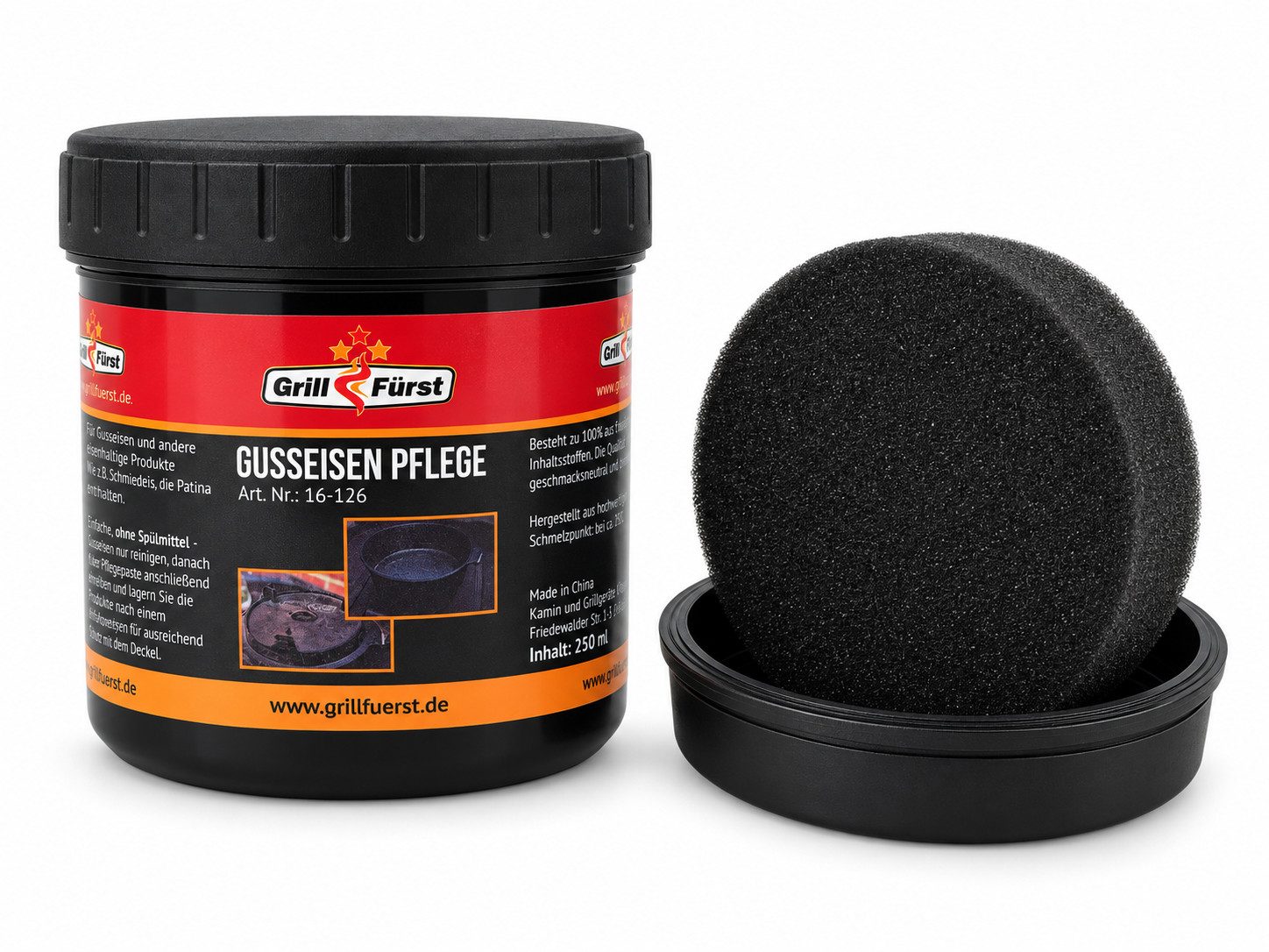 Grillfürst Bratentopf Grillfürst Kokosnuss-Pflegepaste für Gusseisen 250 ml mit Schwamm