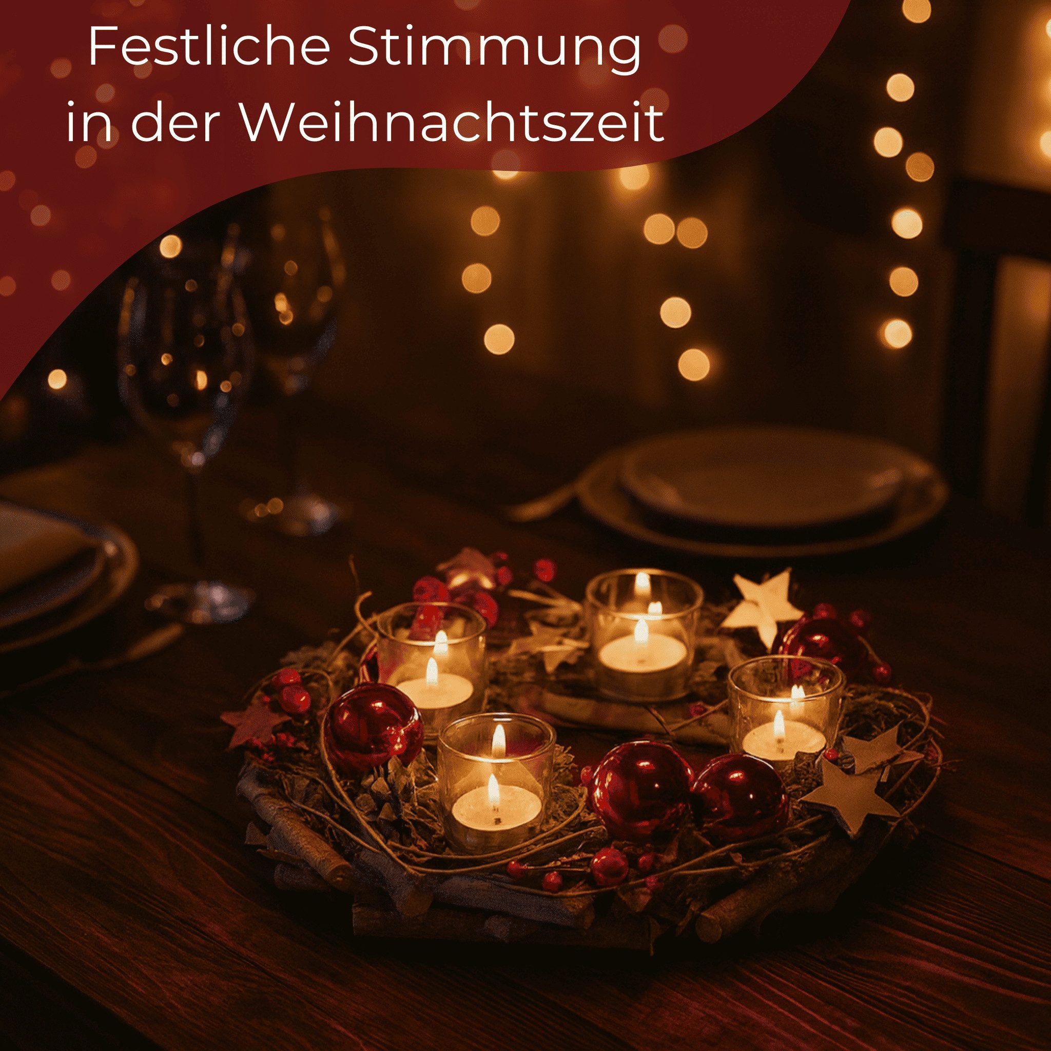 matches21 HOME & HOBBY Adventskranz Holz-Deko Adventsgesteck 40 cm Teelicht-Halter silber rot, Weihnachtsdeko Teelichthalter als längliche Tisch Kerzen-Deko – Bild 4 von 5