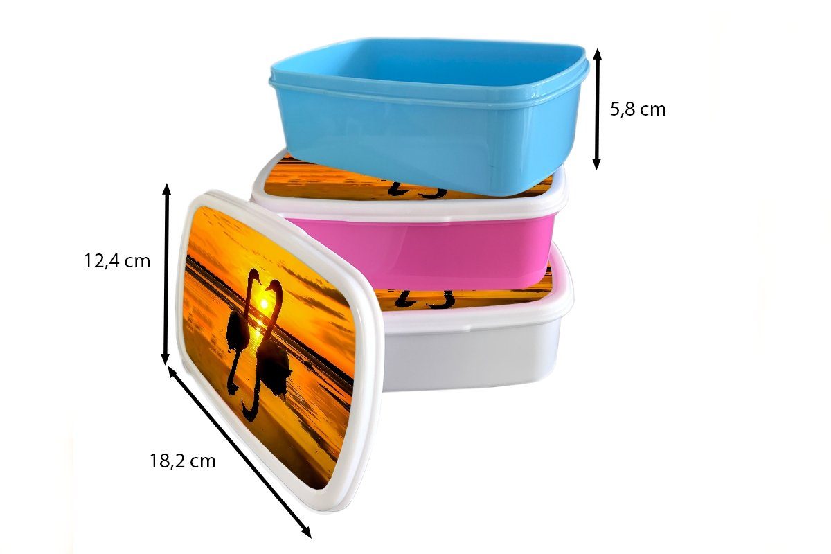 Wasser, und Schwäne (2-tlg), Sonnenuntergang - weiß Kinder Brotdose, - - Lunchbox Vogel Kunststoff, Orange - Jungs Brotbox MuchoWow für für und Erwachsene, Mädchen