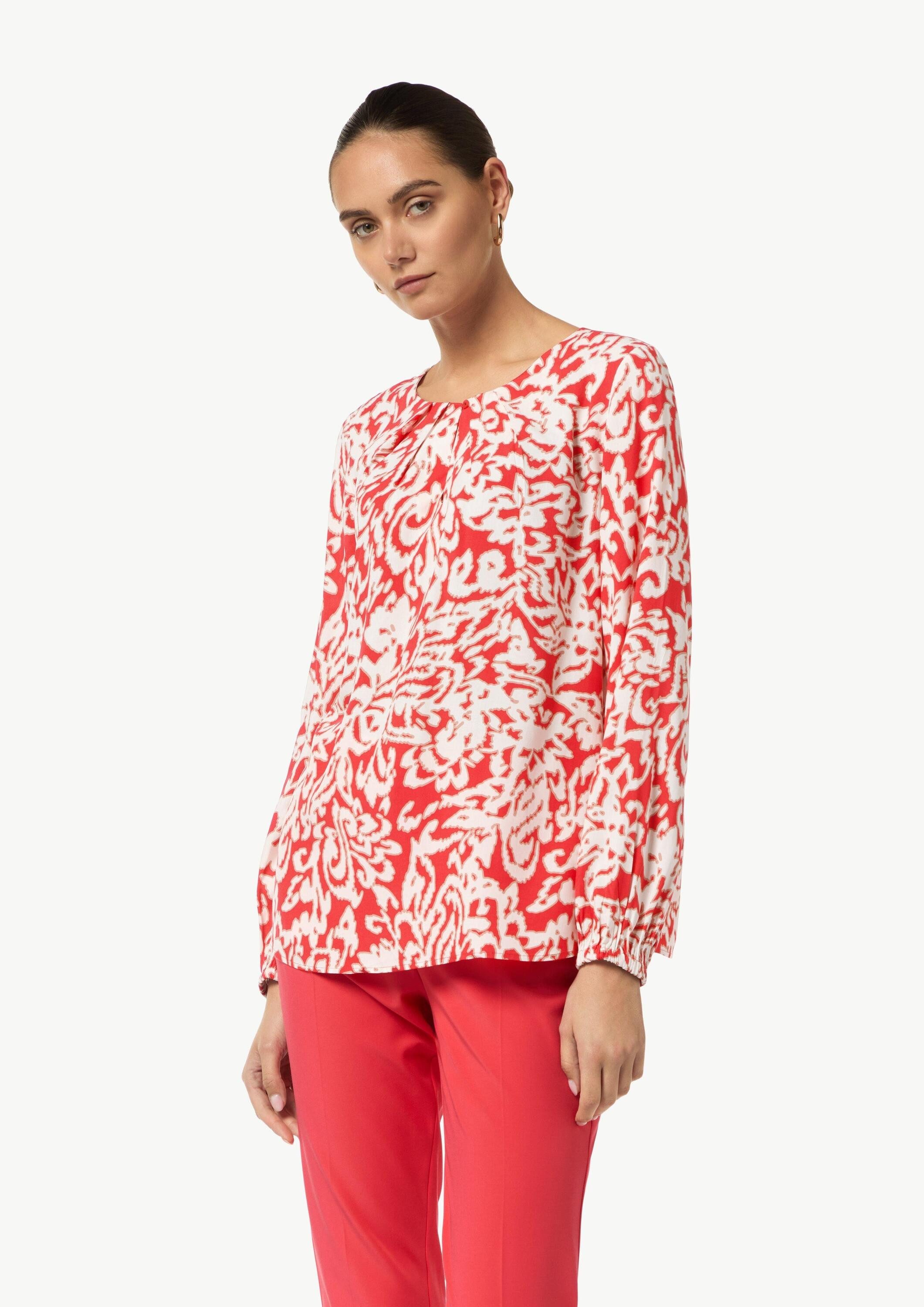 Langarmbluse Bluse Bluse mit plissiertem Ausschnitt