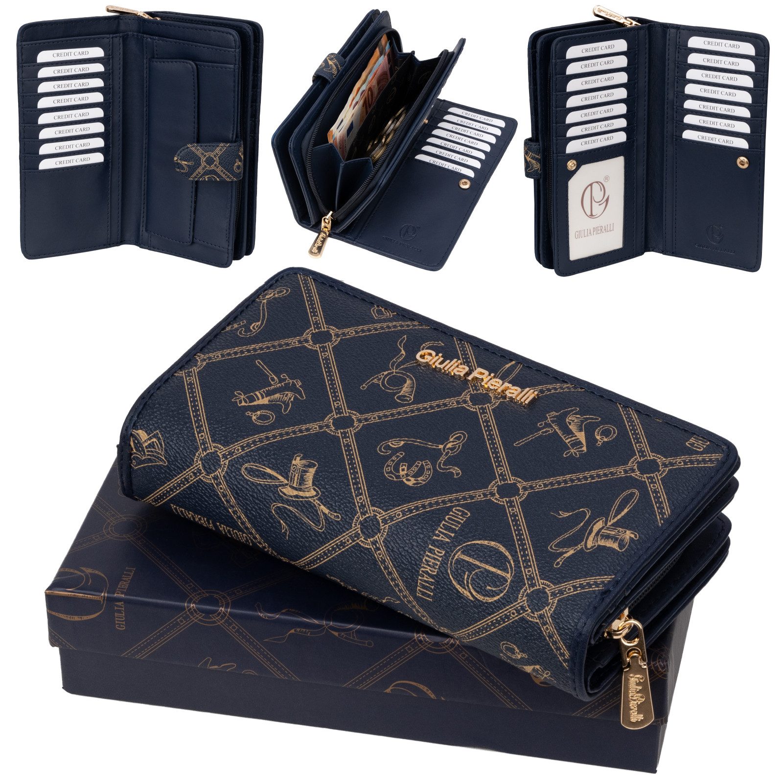 Giulia Pieralli Geldbörse Giulia Pieralli Damen Geldbörse Geldbeutel Brieftasche Portmonee XXL, Damen Geldbörse klappbar mit Reißverschluss Portemonnaie Geldbeutel