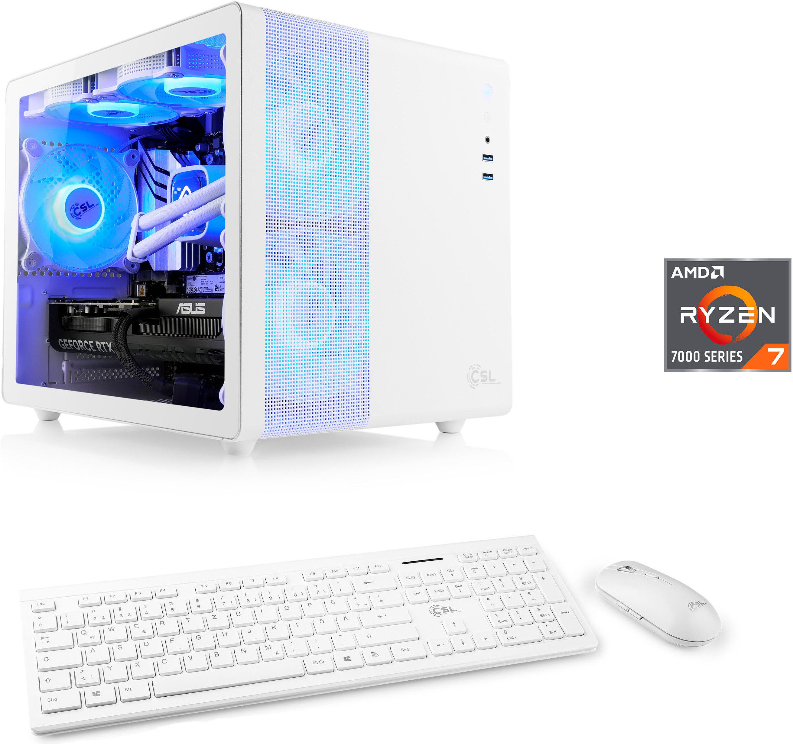 CSL Cube V24215 PC (AMD Ryzen 7 7800X3D, GeForce RTX 4060, 32 GB RAM, 1000 GB SSD, Wasserkühlung)