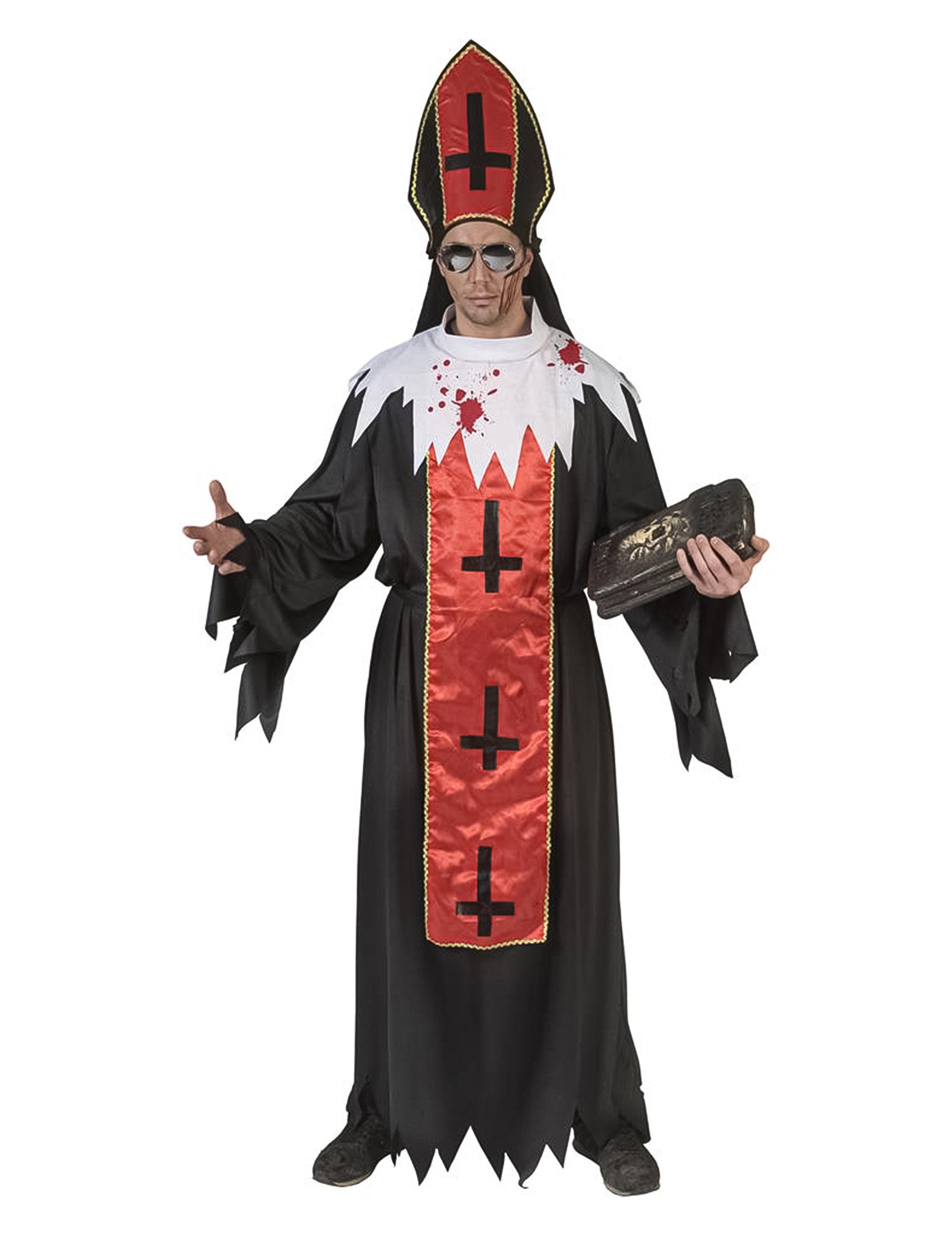 Kostüm Unheiliger Blutpapst Herrenkostüm für Halloween schwarz-rot-weiß