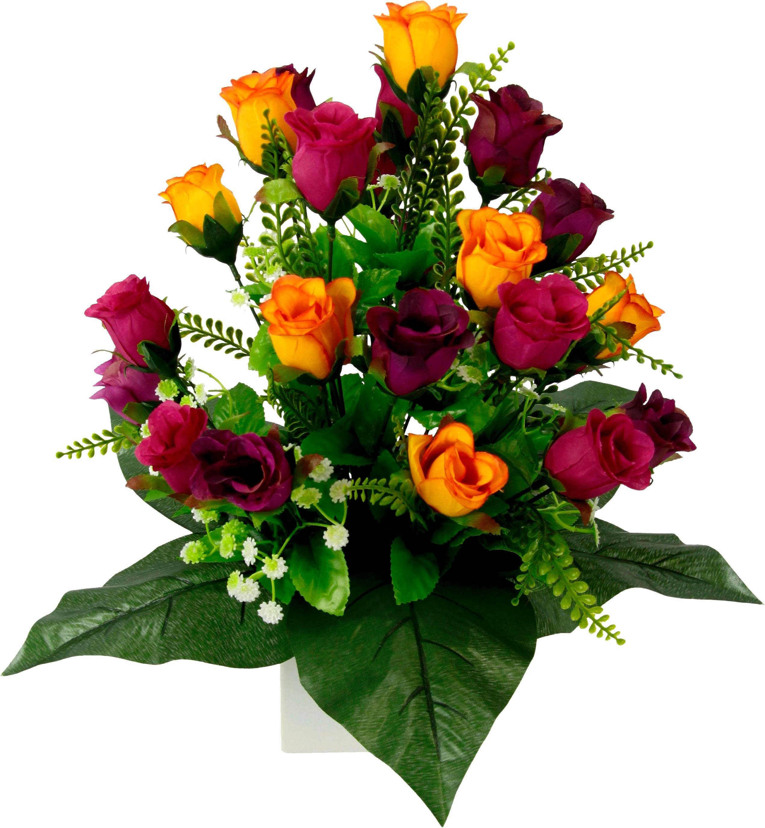 Kunstpflanze, Rosen-Mix im Topf, Naturgetreue Kunstpflanze online