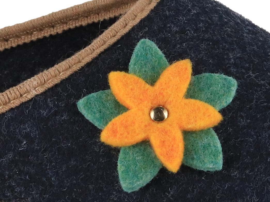 Tuffeln Blumig Filz-Pantoffeln Damen Clogs vegane Hausschuhe Hausschuh mit Korkfußbett