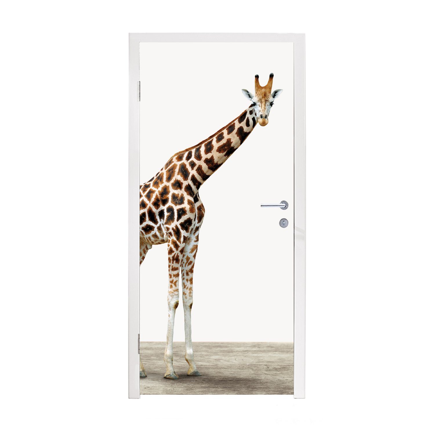 MuchoWow Türtapete Giraffe - Tiere - Weißer Hintergrund - Kinder - Junge - Mädchen, Matt, bedruckt, (1 St), Fototapete für Tür, Türaufkleber, 75x205 cm