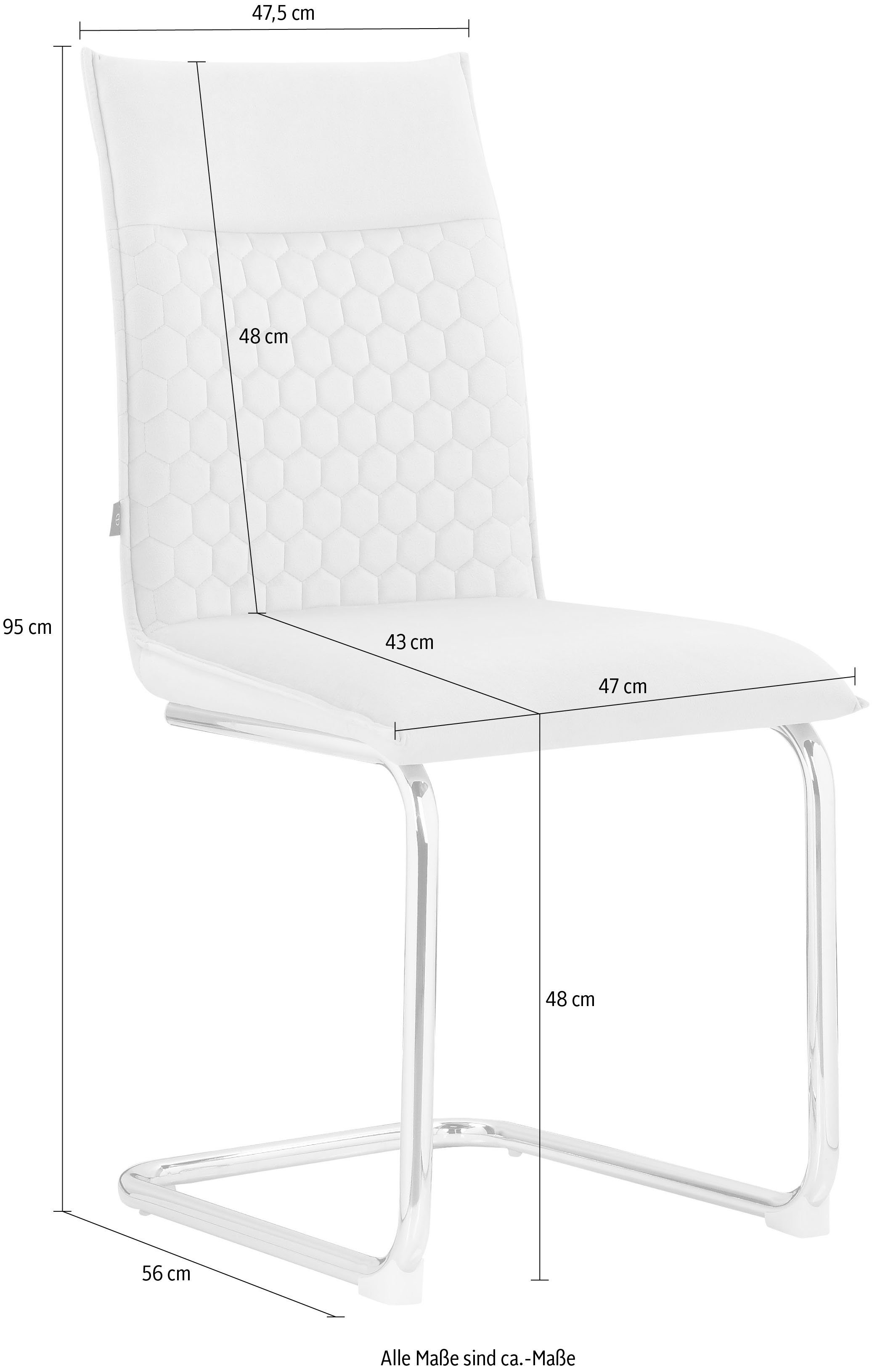 Rücken hellgrau gepolstert, Sitz- Sitzhöhe | Chesnay und schönem Leonique Esszimmerstuhl grau 48 cm St), (2 Velourstoff, aus