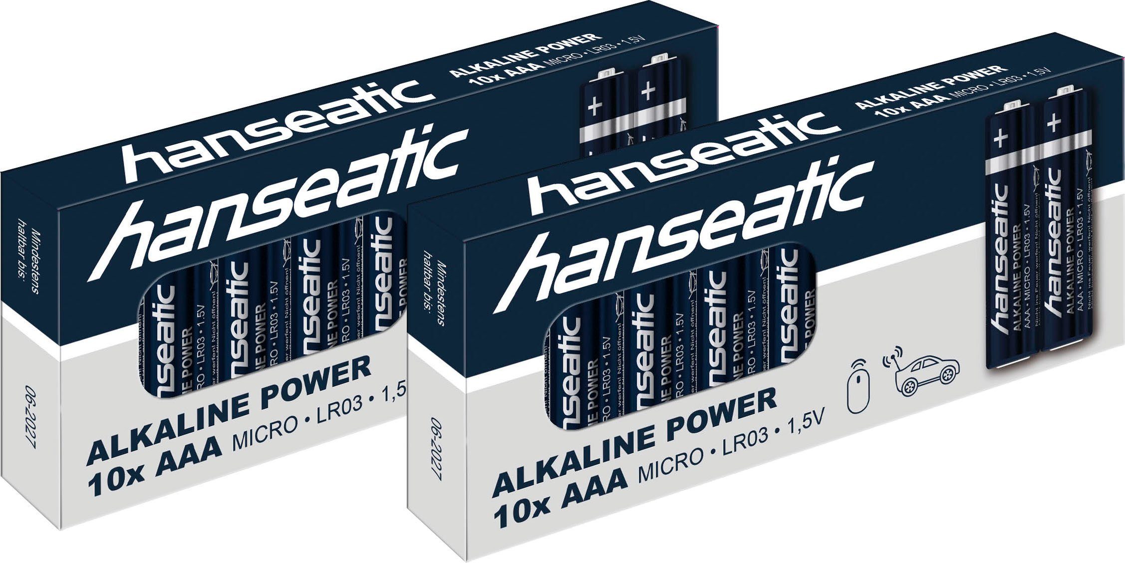Hanseatic 20er Pack Alkaline Power, St), bis (20 Jahren Micro Batterie, AAA 5 Lagerfähigkeit zu LR03
