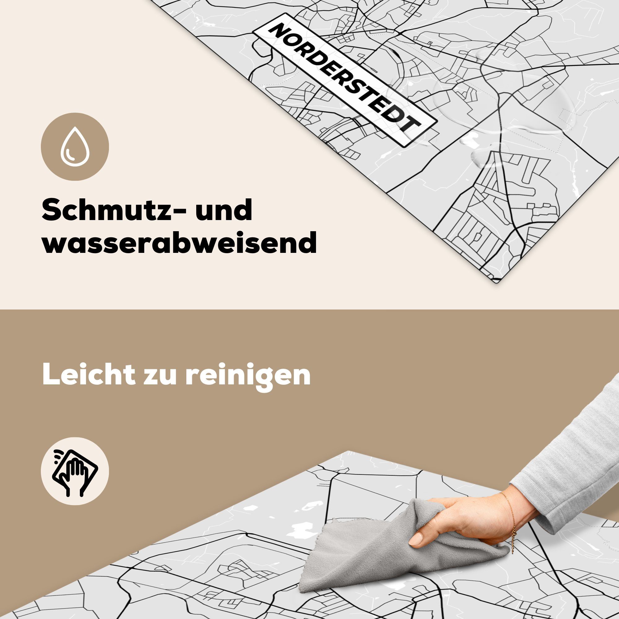 cm, tlg), Ceranfeldabdeckung, - Norderstedt Arbeitsplatte Deutschland Vinyl, Herdblende-/Abdeckplatte 78x78 MuchoWow - küche (1 Karte, Karte - für