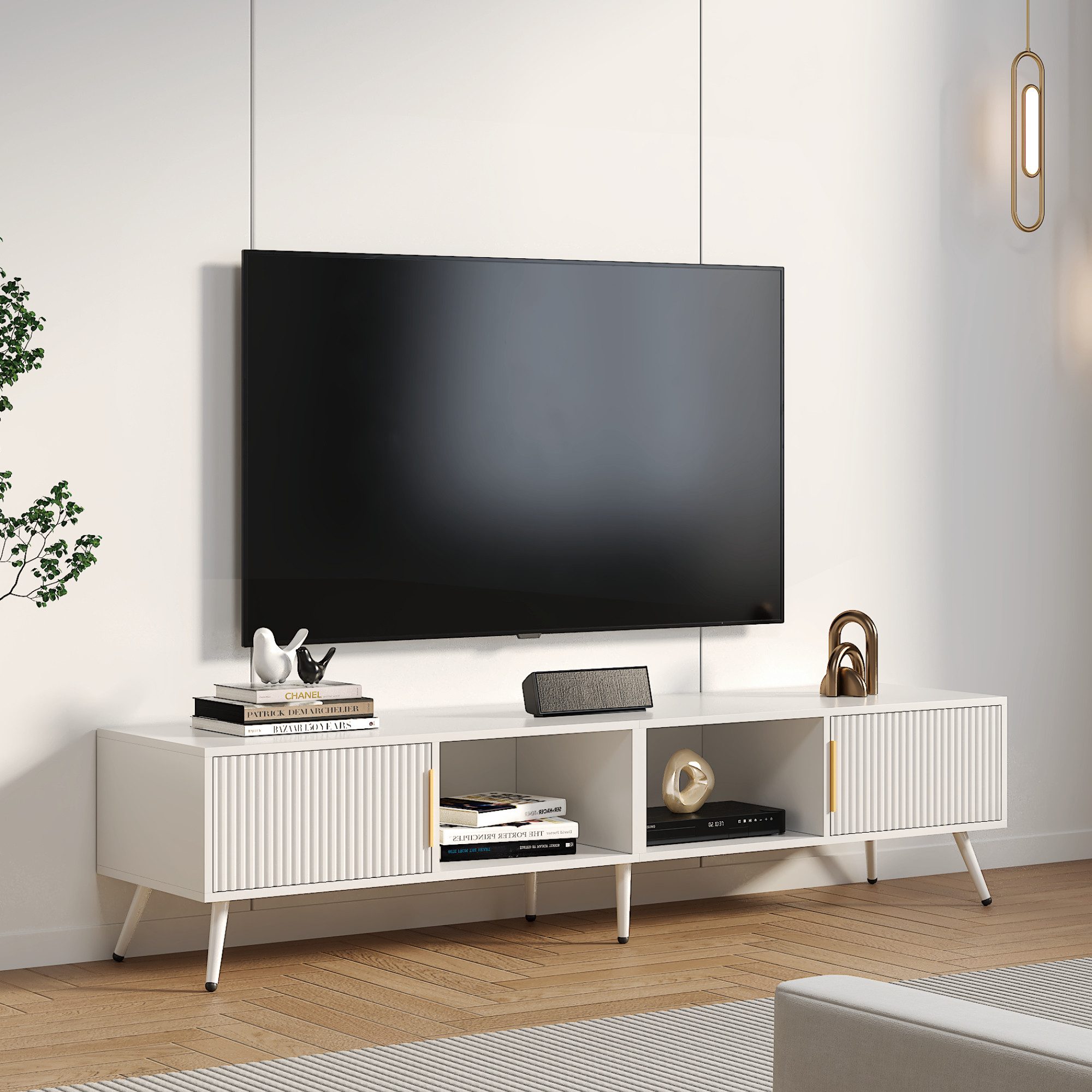 radelldar TV-Schrank für Fernseher bis zu 75 Zoll, mit Metallgriffen, Schwarz (1-St., 1 TV-Schrank) Hinten gibt’s einen cleveren Kabeldurchlass