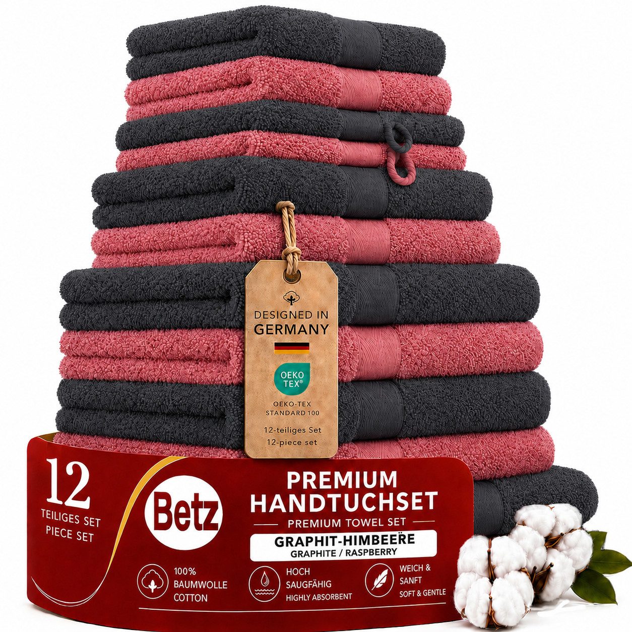 Betz Handtücher Premium Handtuch-Set 12-tlg., 100% Baumwolle (Set, 12-St), Duschtücher,Handtücher, Gästetücher, Seiftücher,Waschhandschuhe