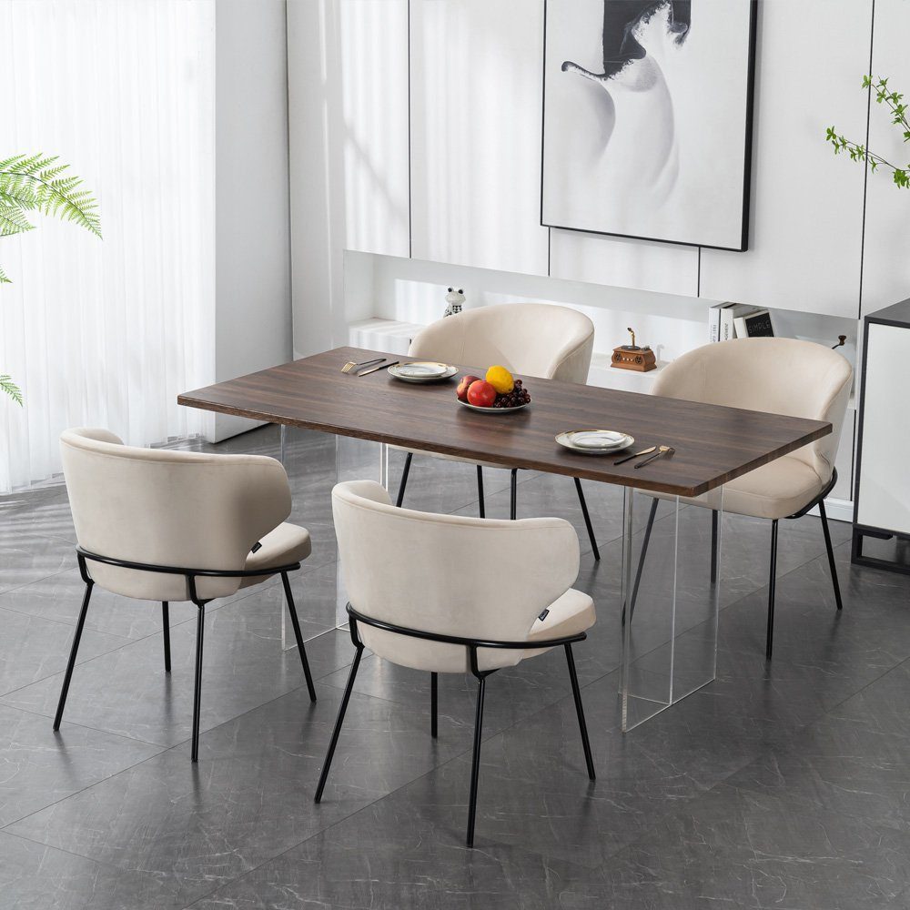 HOME DELUXE Esszimmerstuhl Samt Stuhl Beige AMARA (79 x 55 x 59 cm, 1 St), weiche Polsterung I Küchenstuhl, Polsterstuhl – Bild 3 von 5