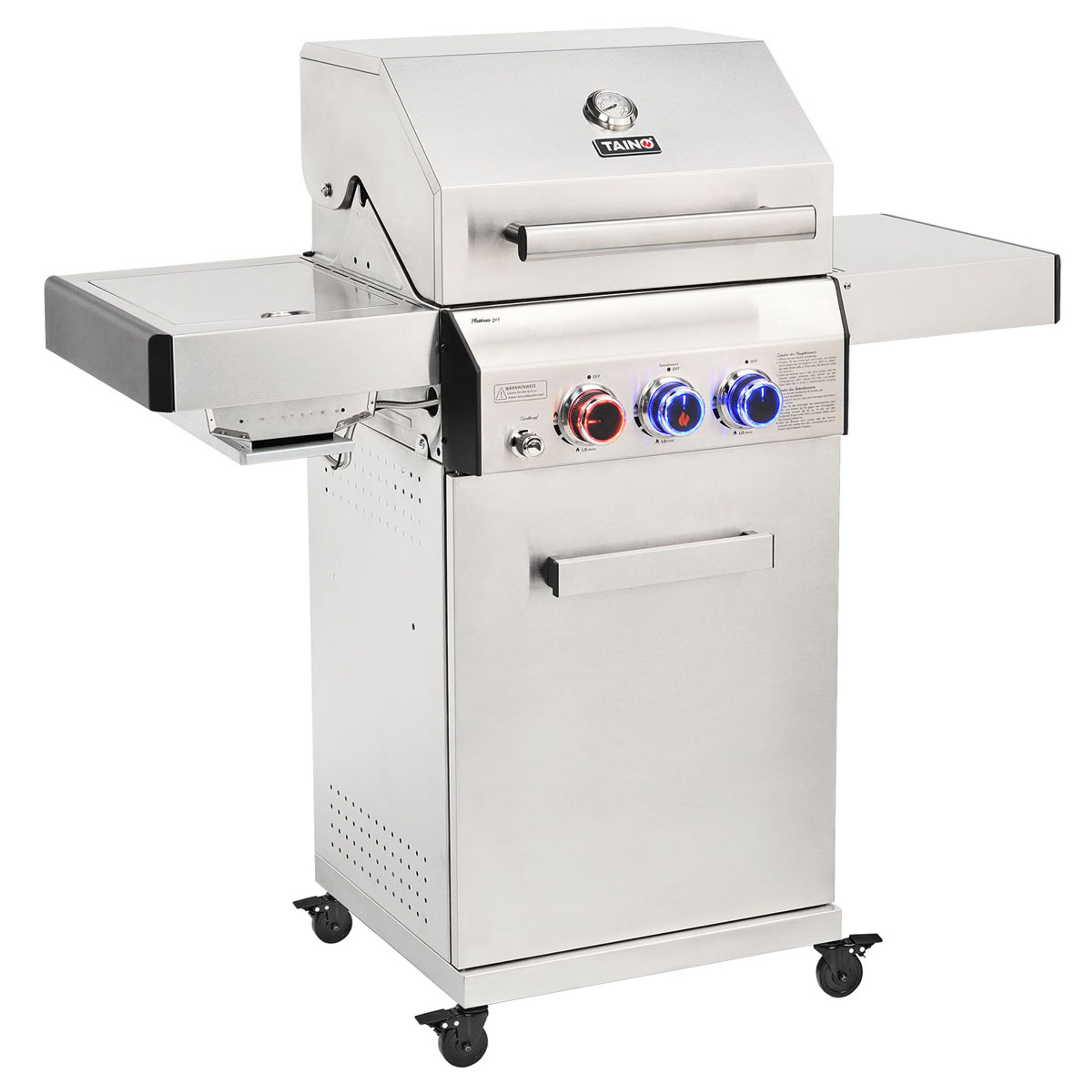 TAINO Gasgrill, PLATINUM 2+1, Edelstahl, Sear-Brenner, Gusseisenrost