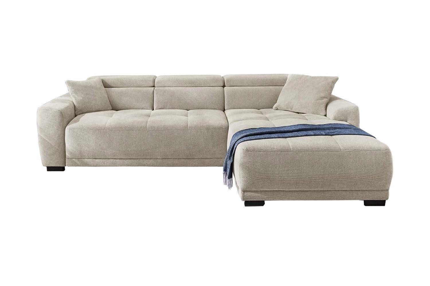 Jockenhöfer Gruppe Ecksofa DOMINO, Grau, Webstoff, Kopfteilverstellungen, elektrische Sitztiefenverstellung, B 300 x T 200 cm