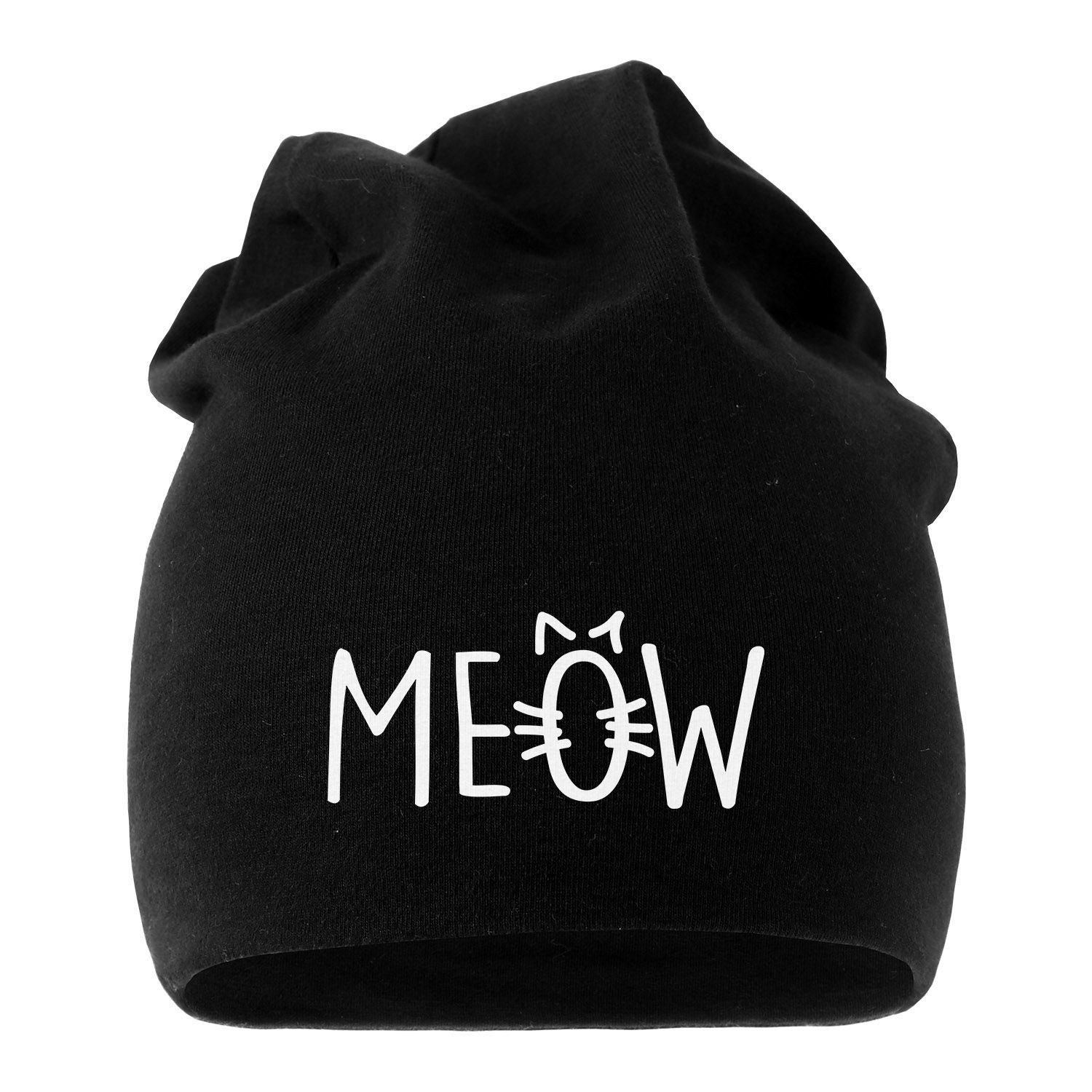 Beanie Jersey Beanie Katze Meow Miau Cat Mütze bedruckt Herren Damen