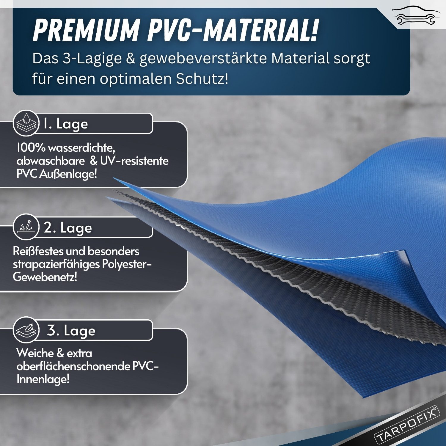 Tarpofix® Schutzplane Anhänger Hochplane wasserdicht PVC Abdeckplane 750kg, Anhänger Hochplane 209x114x65 cm – Blau