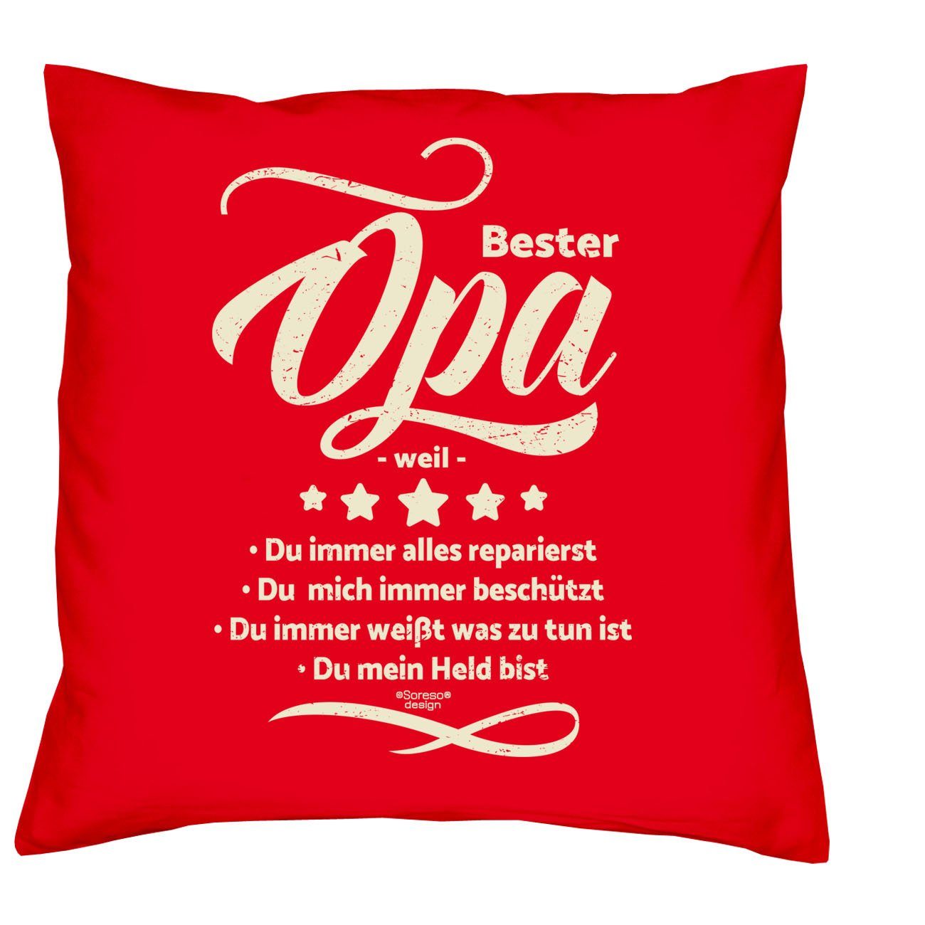 Dekokissen Opa Kissen rot Geschenk Geburtstagsgeschenk Bester Sprüche Socken & Soreso® Sleep, weil