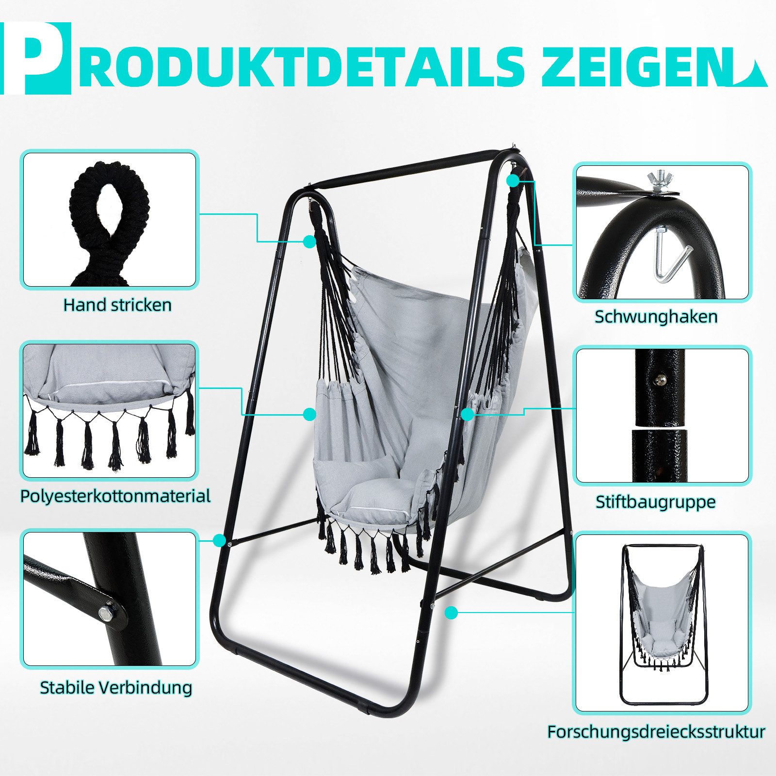 CCLIFE Hängesessel Hängesessel mit Gestell Hängeschaukel Hängestuhl (1er Set mit Gestell), mit gestell