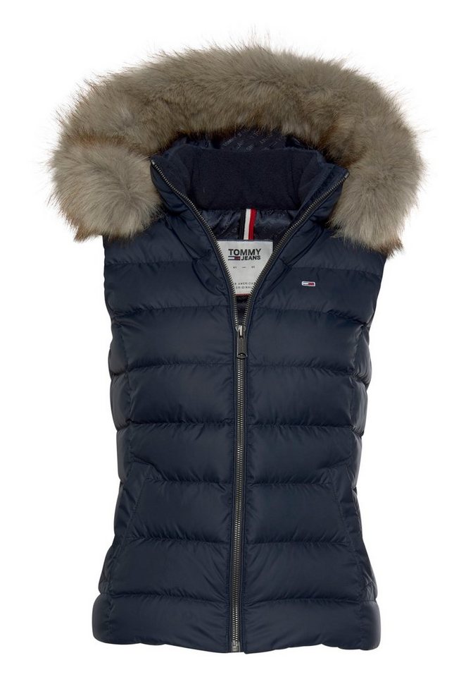 TOMMY JEANS Steppweste mit Fellimitat an der Kapuze online