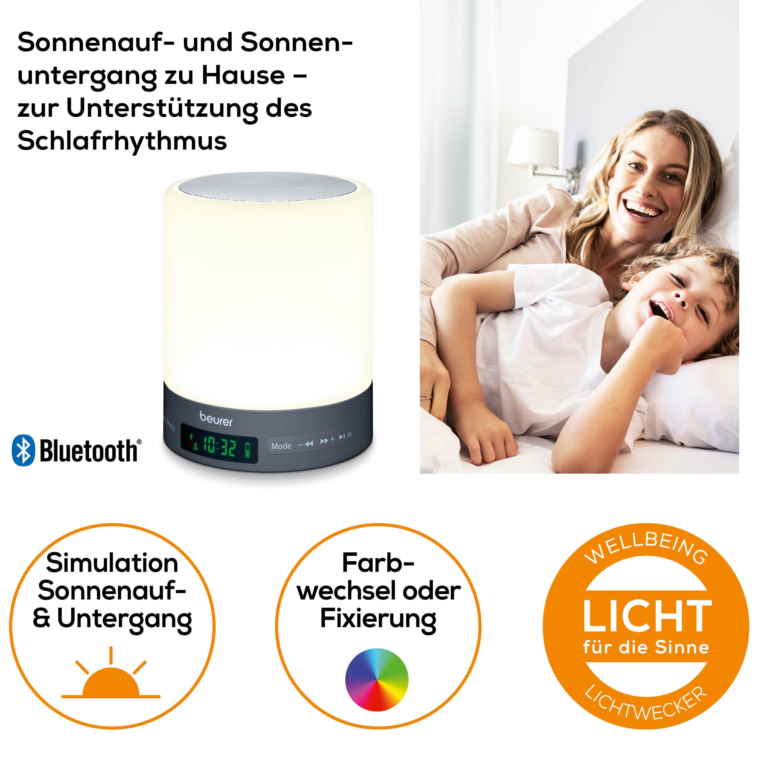 BEURER Tageslichtwecker WL 50 Lichtwecker, simuliert den Sonnenaufgang für sanftes Aufwachen Mit farbigem Stimmungslicht, mit Radiofunktion und optionalem Weckt – Bild 2 von 5