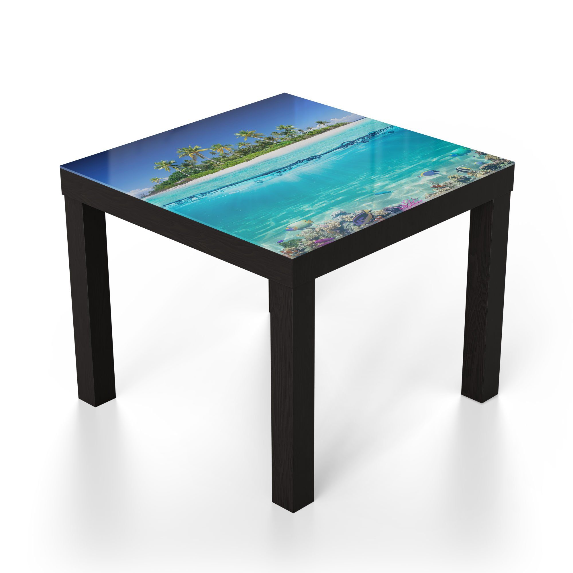 DEQORI Couchtisch tropischen Beistelltisch 'Insel Meer', Schwarz Glastisch modern Glas im
