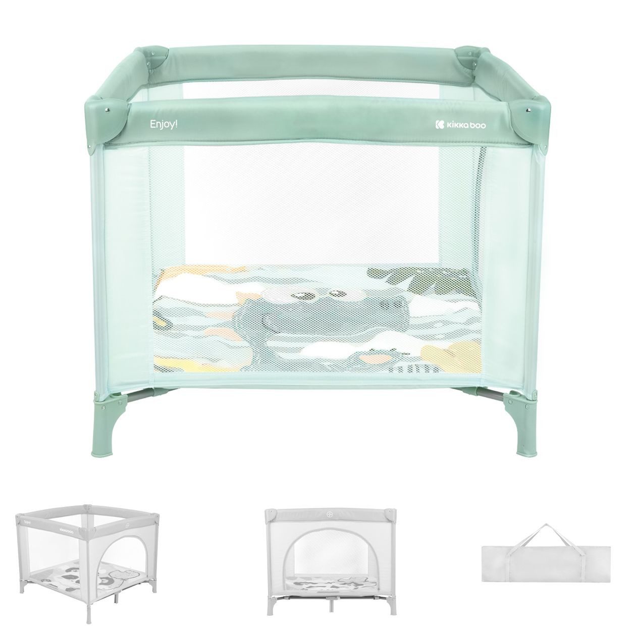 Kikkaboo Laufstall Enjoy, 92 x 92 cm, klappbar, Tragetasche, Sichtfenster, Babyreisebett