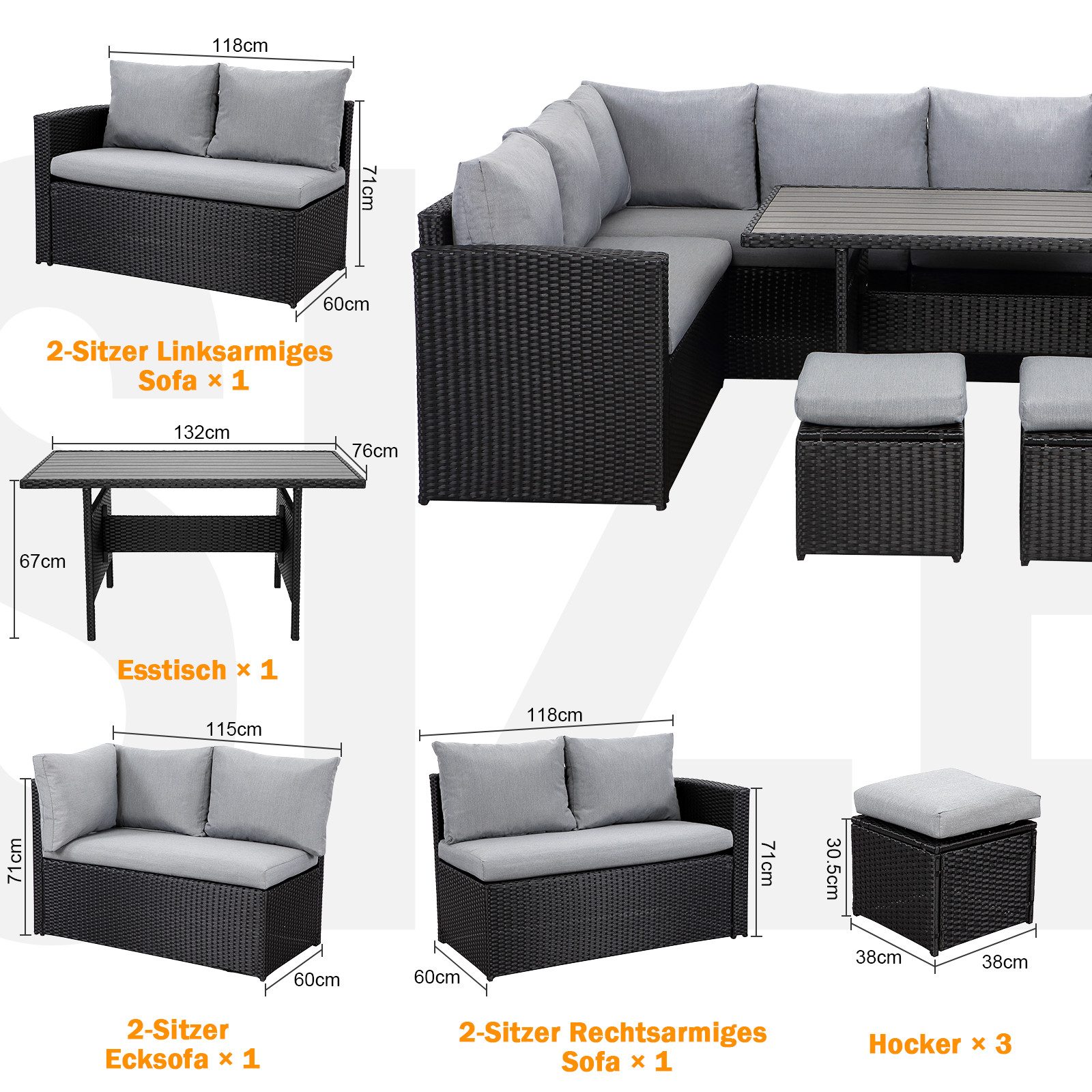 MeXo Gartenlounge-Set Rattan Ecklounge Gartenmöbel Set günstig online kaufen