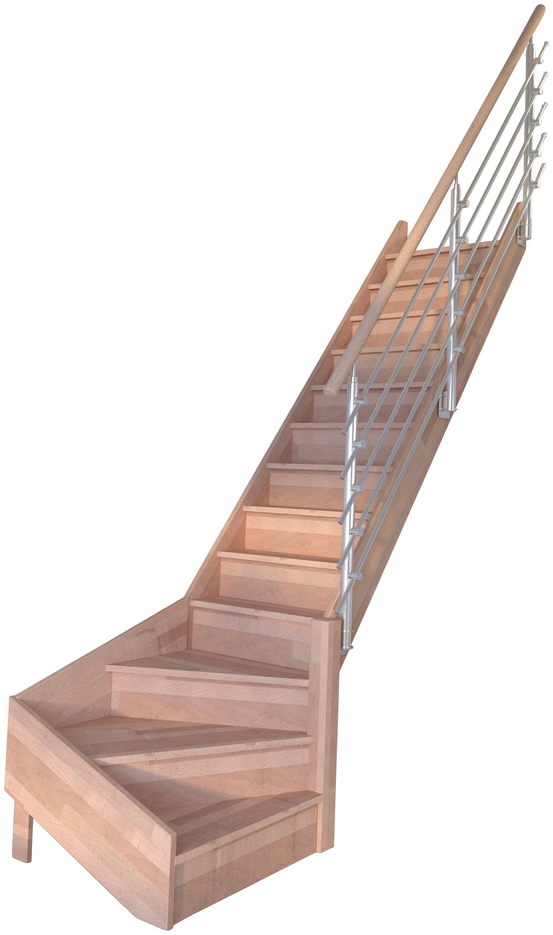Starwood Raumspartreppe Massivholz Rhodos, Holz-Edelstahl, für Geschosshöhen bis 300 cm, Stufen geschlossen, gewendelt Rechts, Durchgehende Wangenteile