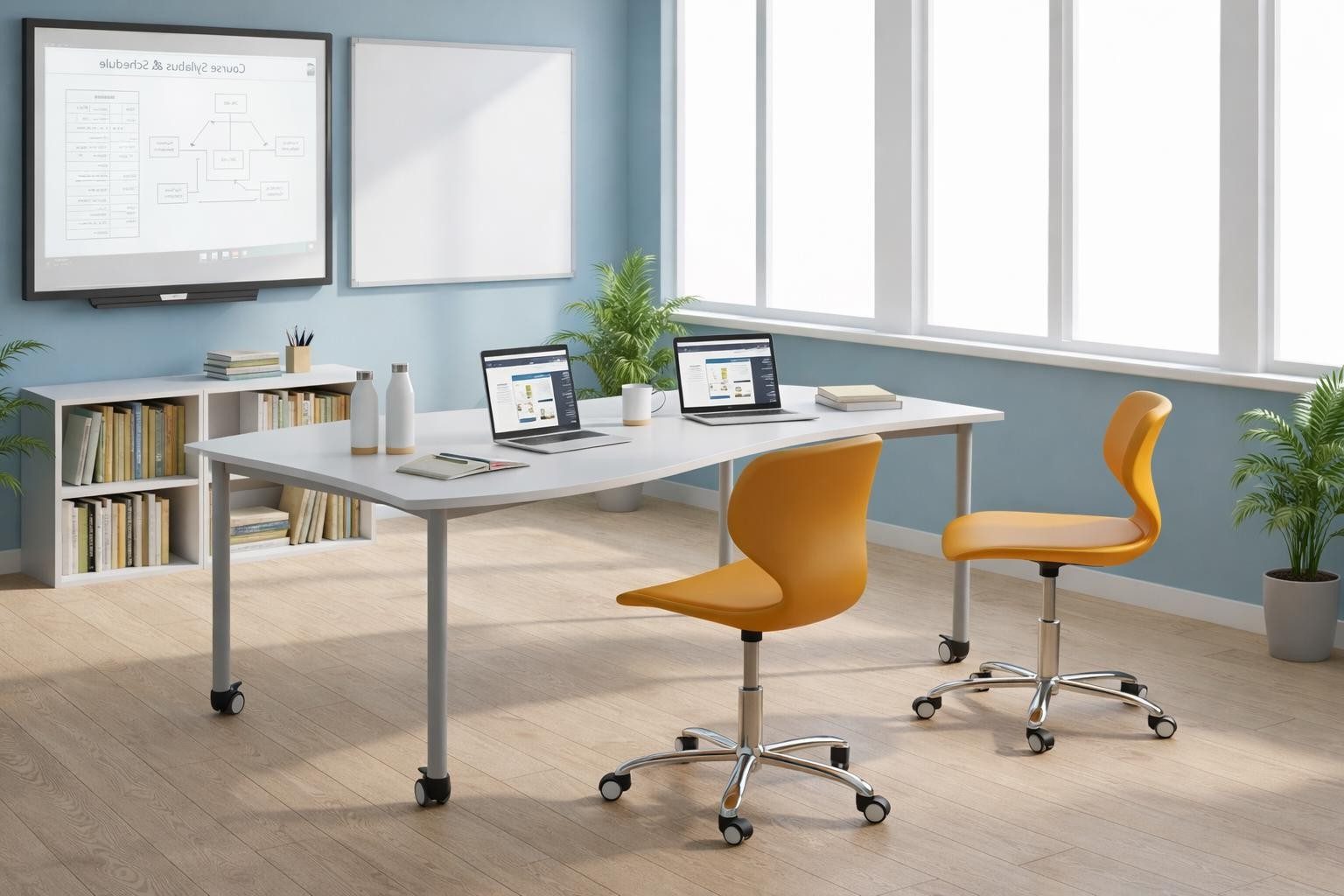 Xlmoebel Schreibtisch Ergonomische Schulbank mit modernen Drehstühlen und Rollen in (Schulbank-Set, Schulbank mit 2 Stühlen), Made in Europa