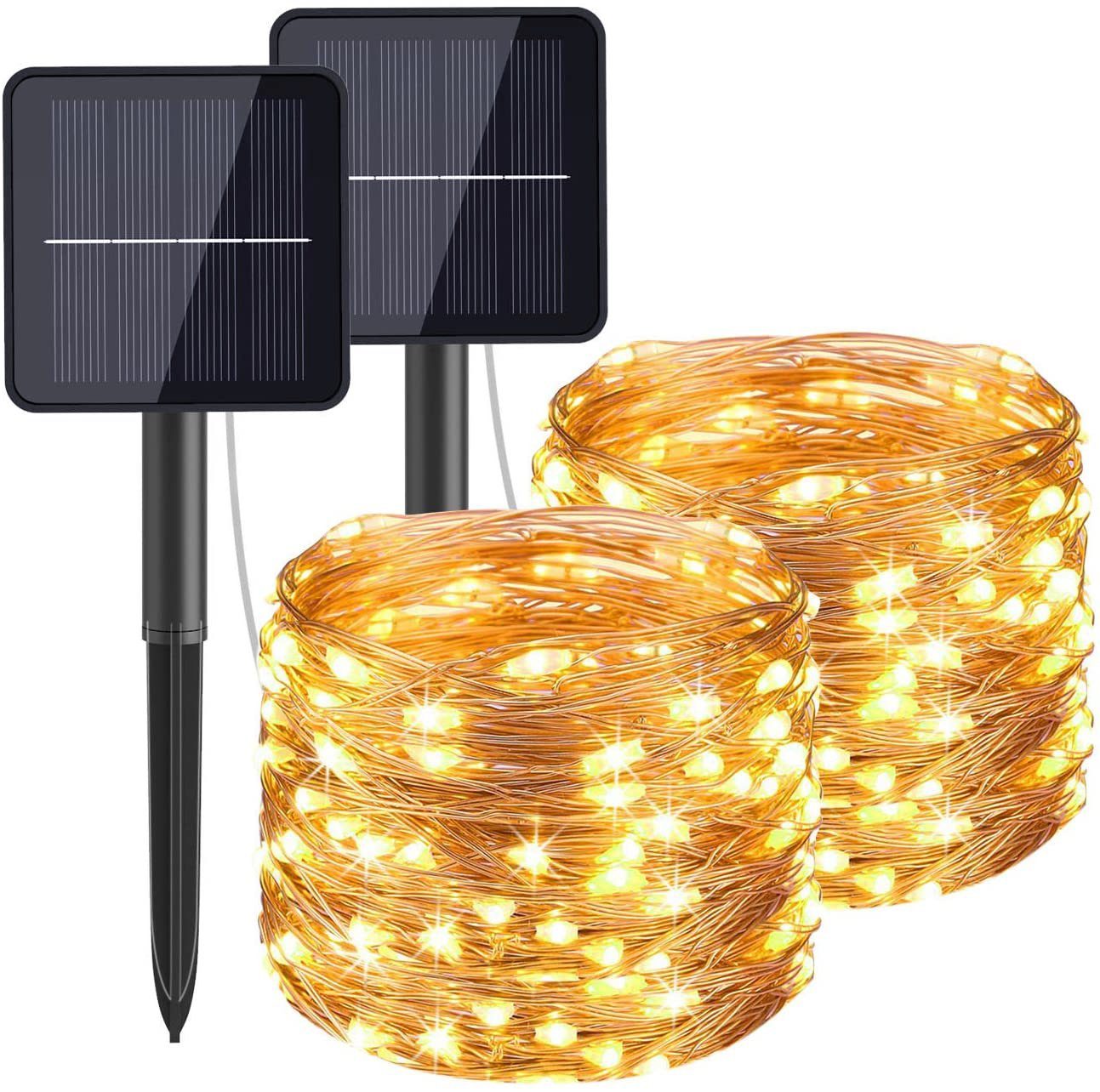 Alster Herz Gartenleuchte 2x Solar Lichterkette Solarleuchten Außen Garten, Warmweiß E0266, LED fest integriert, Warmweiß, Outdoor Solarleuchten Garten Balkon