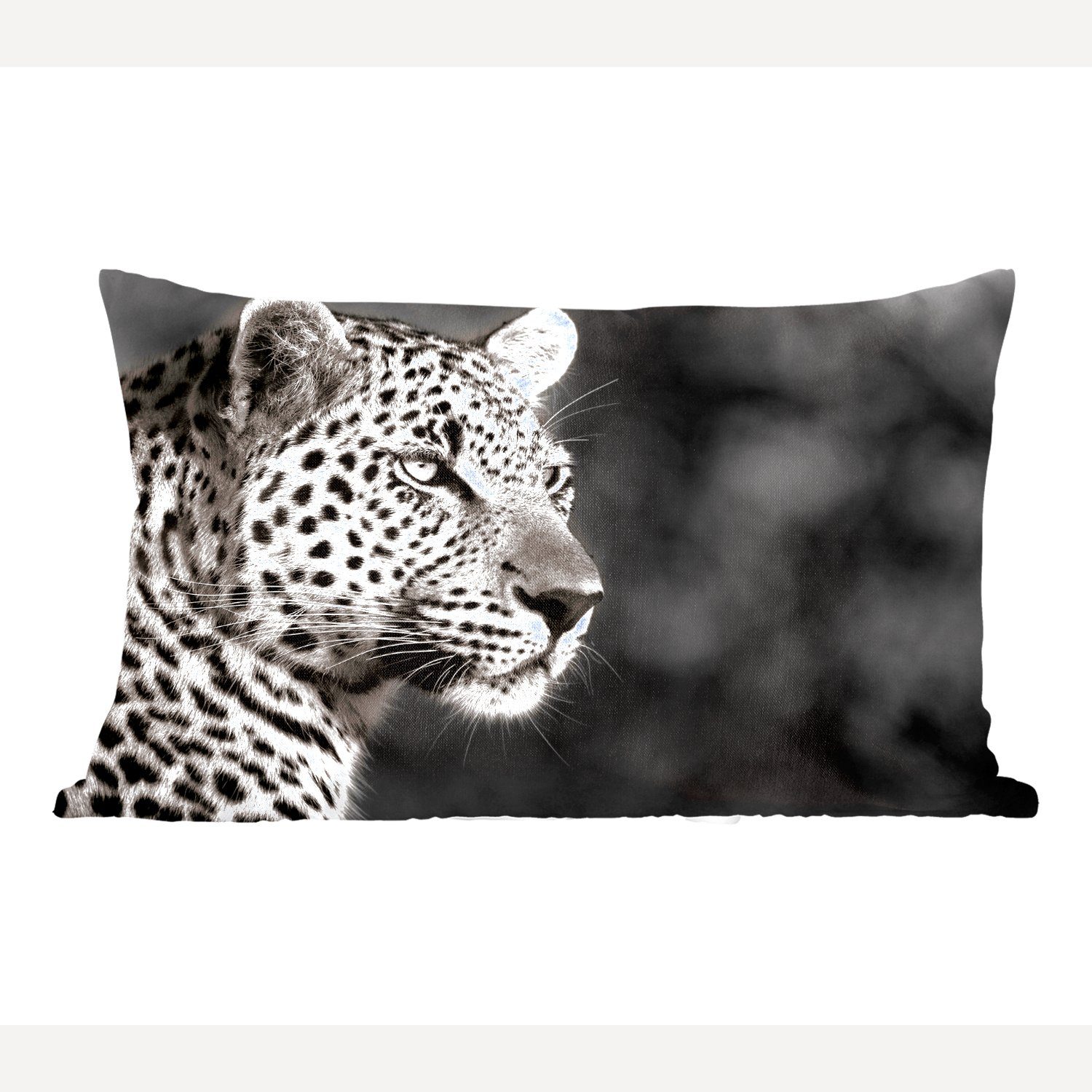 MuchoWow Dekokissen Leopard - - - Schwarz Wohzimmer Schlafzimmer Südafrika, Weiß Zierkissen, Füllung, mit Dekoration, Dekokissen