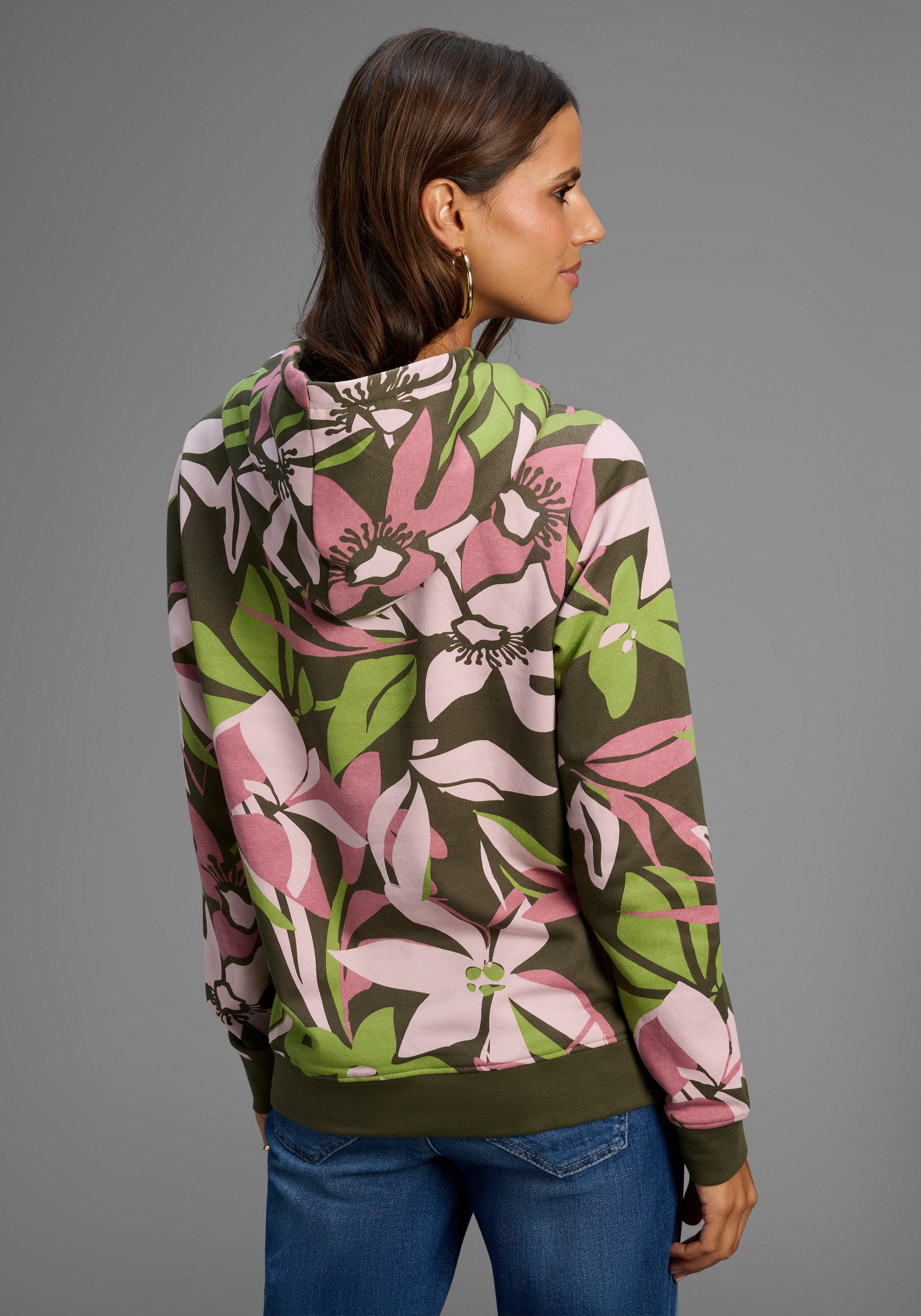 Laura Scott Sweater Pflegeleichte Baumwollmischung mit Kapuze und Blumendruck