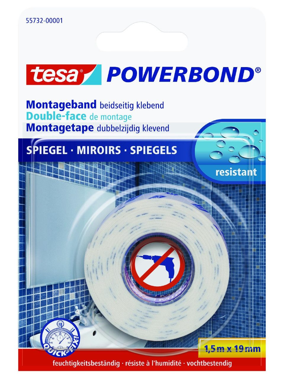 Montageband tesa doppelseitiges Montageband Spiegel 1,5 m x 19