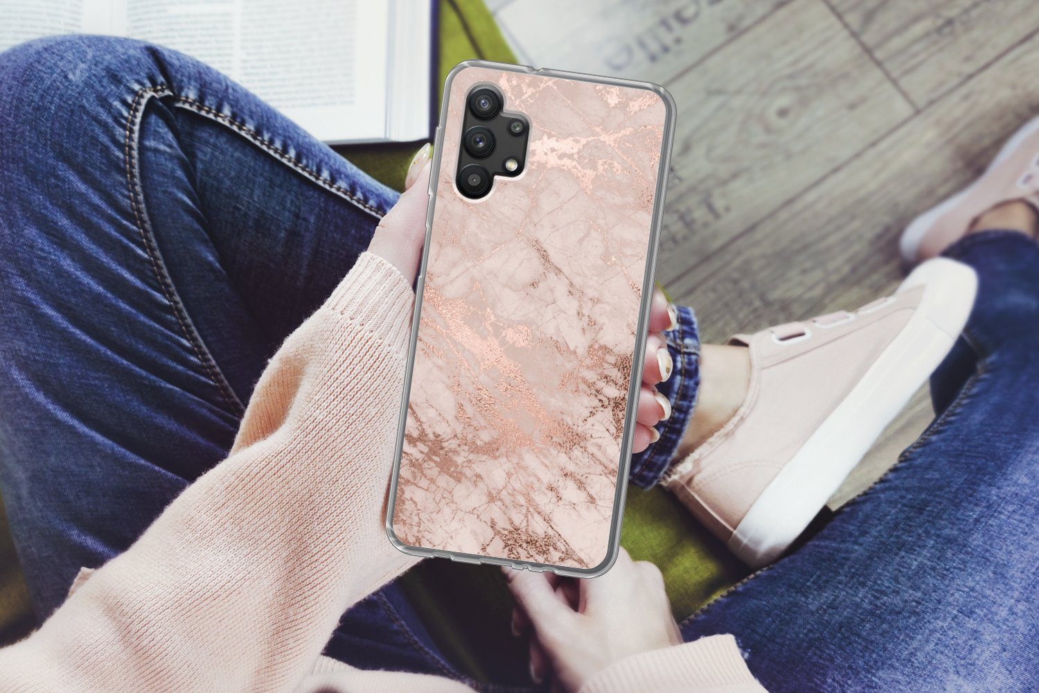 MuchoWow Handyhülle für Samsung Galaxy A32 5G Marmor - Rosa - Luxus - Marmoroptik - Glitze, Smartphone-Bumper, Print, Handy Schutzhülle Dünn